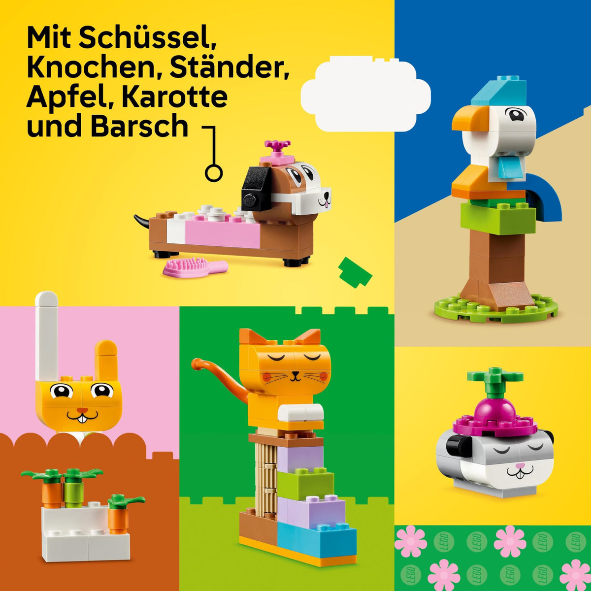 LEGO Classic Creative Pets - Set de cărămizi colorate - Construiește figurine de câine, pisică, iepure, hamster și pasăre - Kit de arte și meșteșuguri pentru băieți și fete de 5 ani și peste - Idee de cadou - 11034