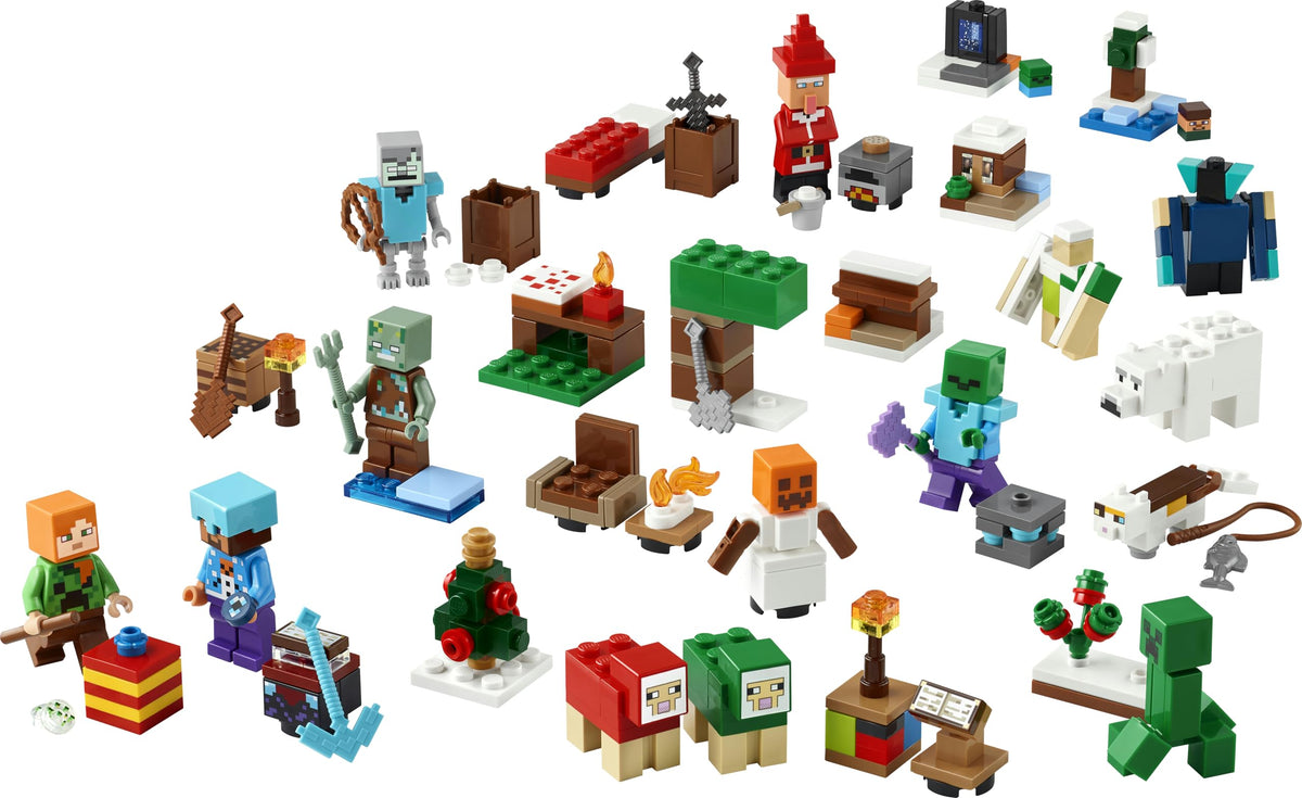 LEGO Minecraft Adventskalender 2025 - Jucărie pentru băieți și fete de la 7 ani - 24 de surprize inclusiv minifigurine și mini-modele - Set de joacă pentru copii - Cadou de gaming pentru Advent - 21280
