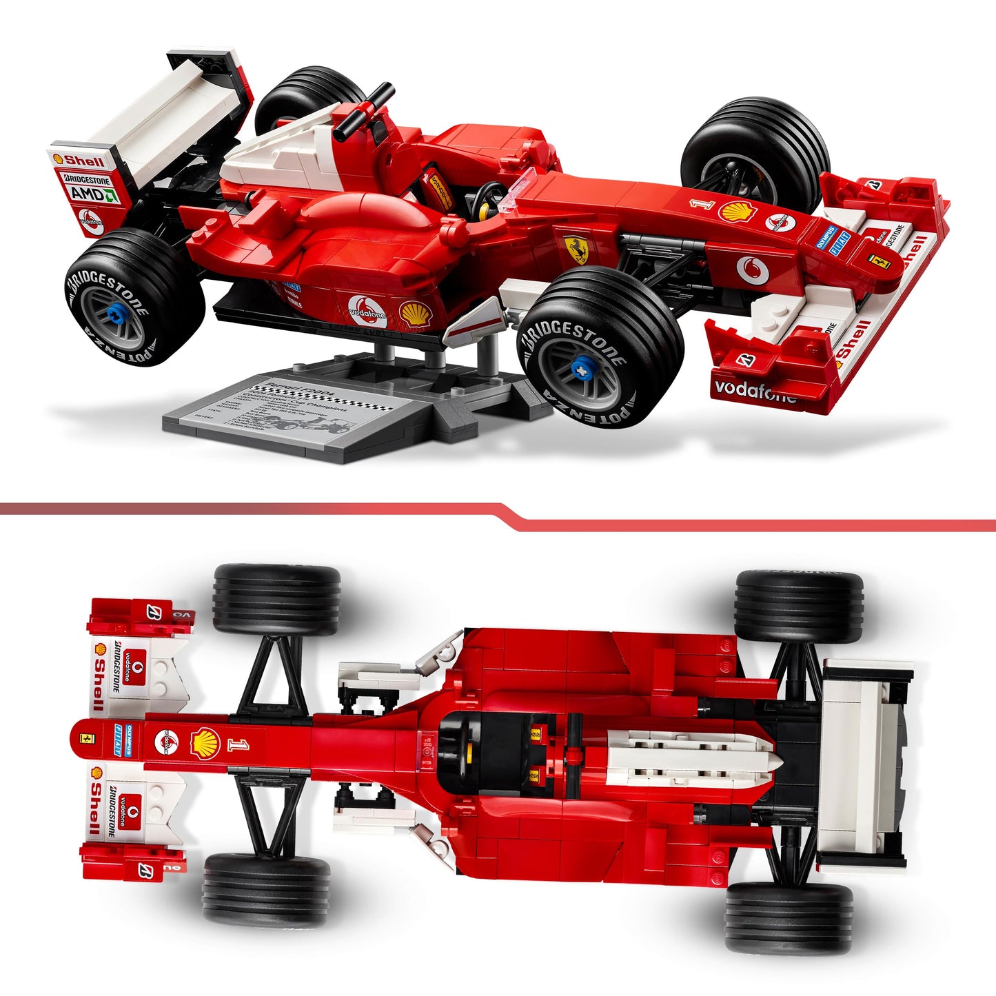 LEGO Icons Ferrari F2004 and Michael Schumacher - F1 racing car model building for adults - F1 model car set with V10 engine & collectible driver minifigure - Formula 1 gift for motorsport fans - 11375