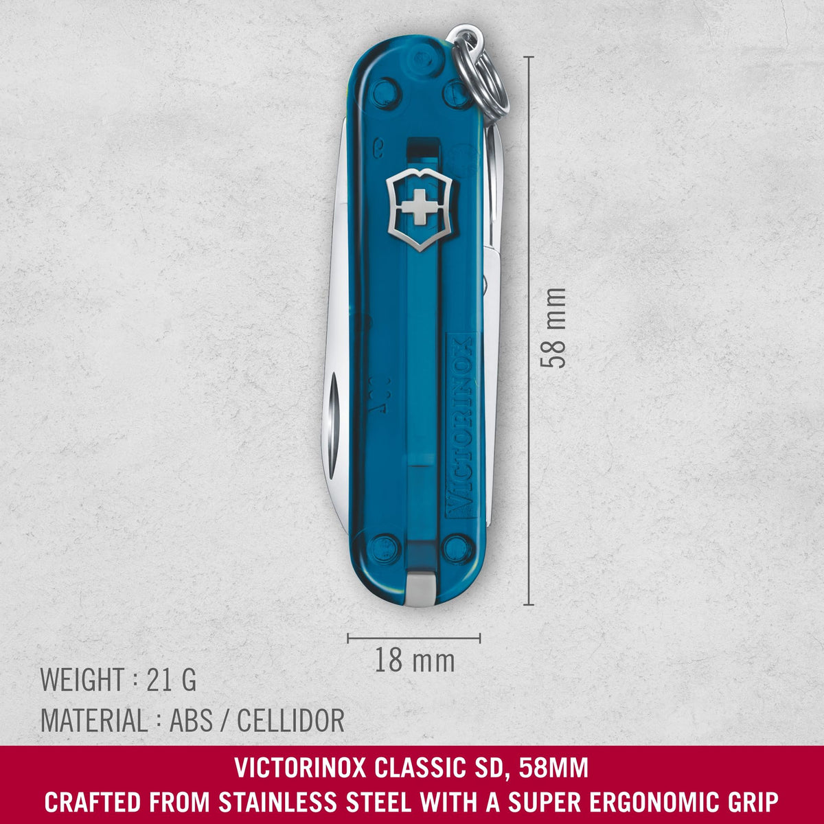 Victorinox Swiss Army Knife Classic SD Multitool, 7 Functions, Red - 0.6223.T61G