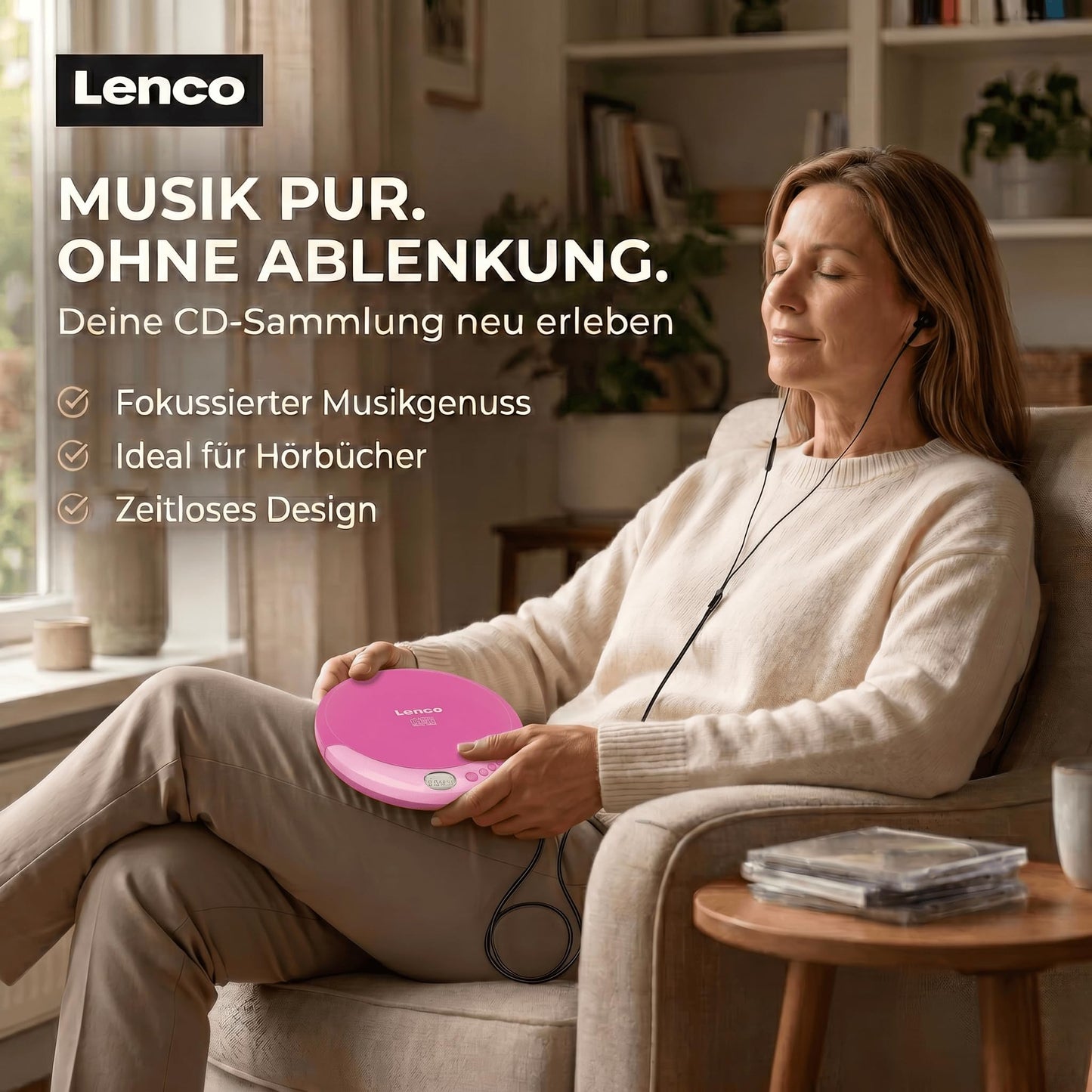 Lenco CD-011PK - CD player - Also for children - Discman - Portable