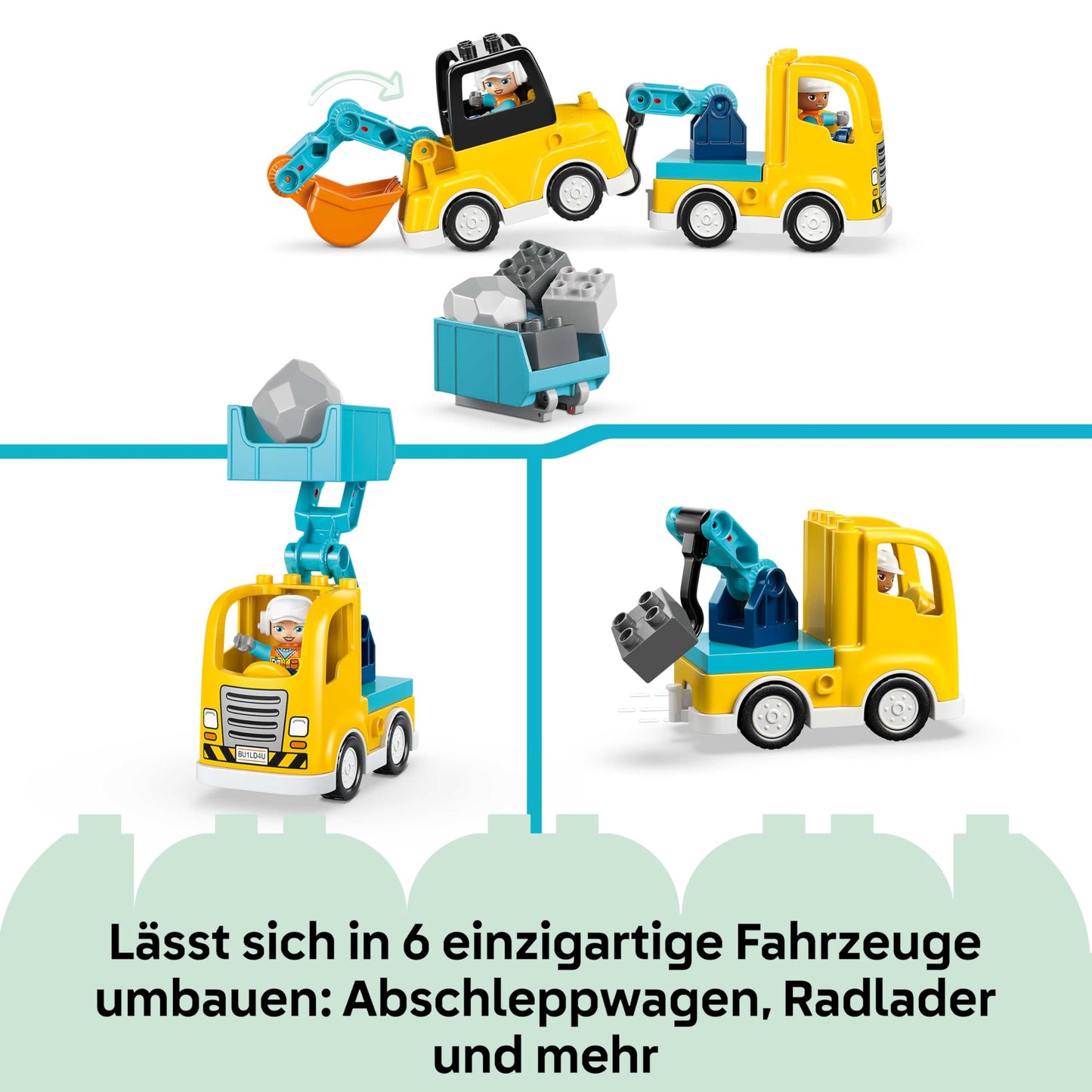 LEGO DUPLO 3-in-1 construction vehicles - educational Montessori toy for toddlers with truck, excavator and wheel loader - birthday gift for boys and girls aged 2 and up - 10475
