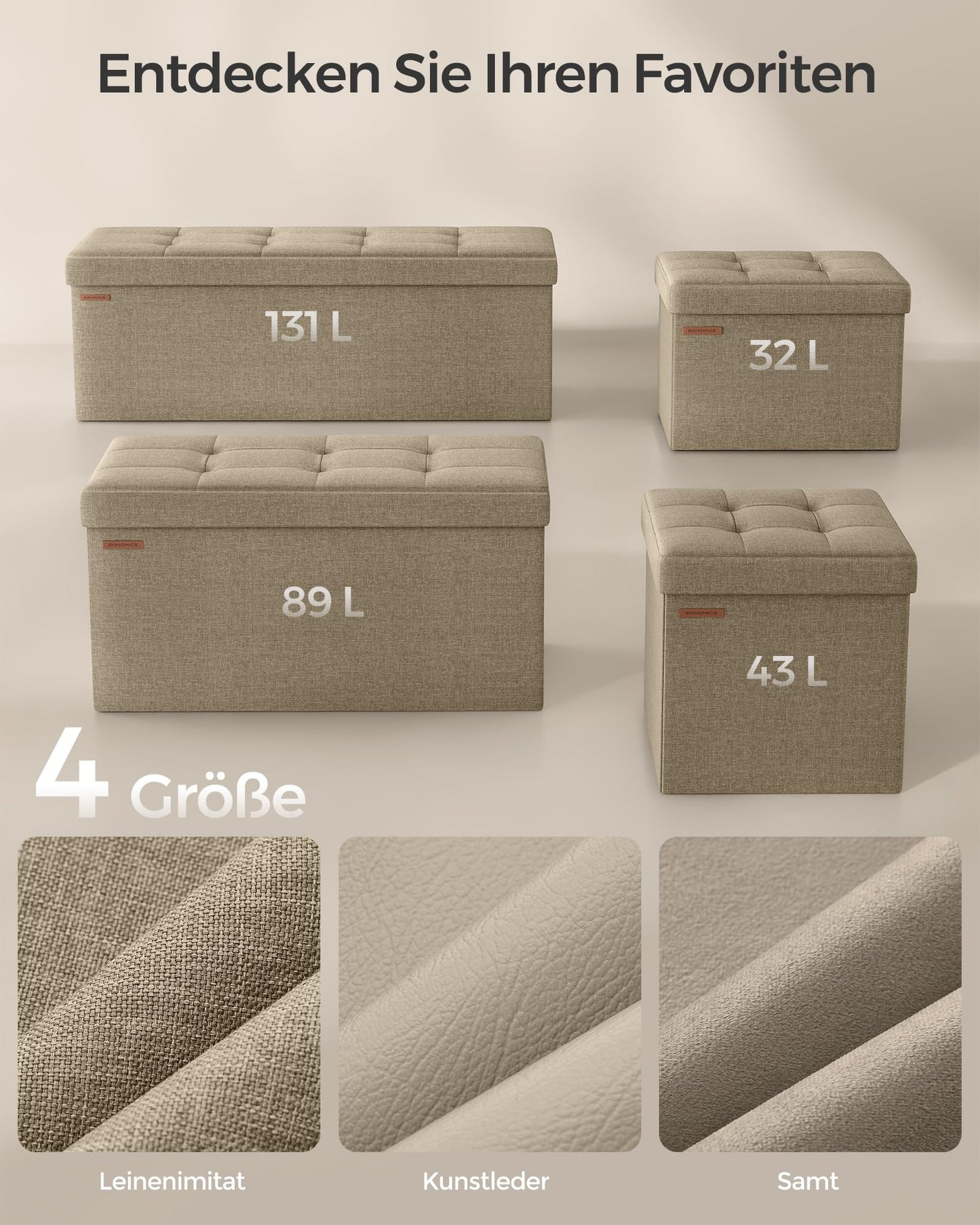 SONGMICS stool with storage space, folding bench, 38 x 76 x 38 cm footstool, storage box, load capacity up to 300 kg, for living room, bedroom, hallway, camel brown LSF047R01 - 6955880314393