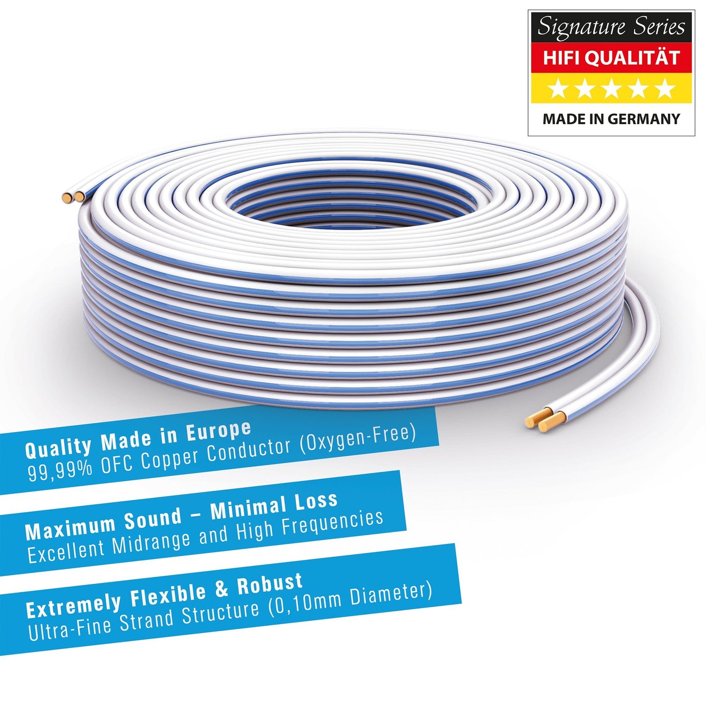 PureLink speaker cable OFC 2x2.50mm² (0.10mm), 30.0m, white with blue characteristic - SP011-030