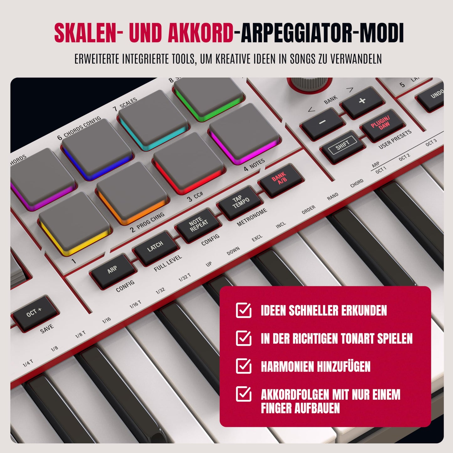Akai Professional MPK Mini IV USB-C MIDI Keyboard Controller for Beginners and Producers - MPC Drum Pads, Pitch and Modulation Wheels, Music Production Software, Native Instruments Sound Pack, Gray - MPKMINI4W