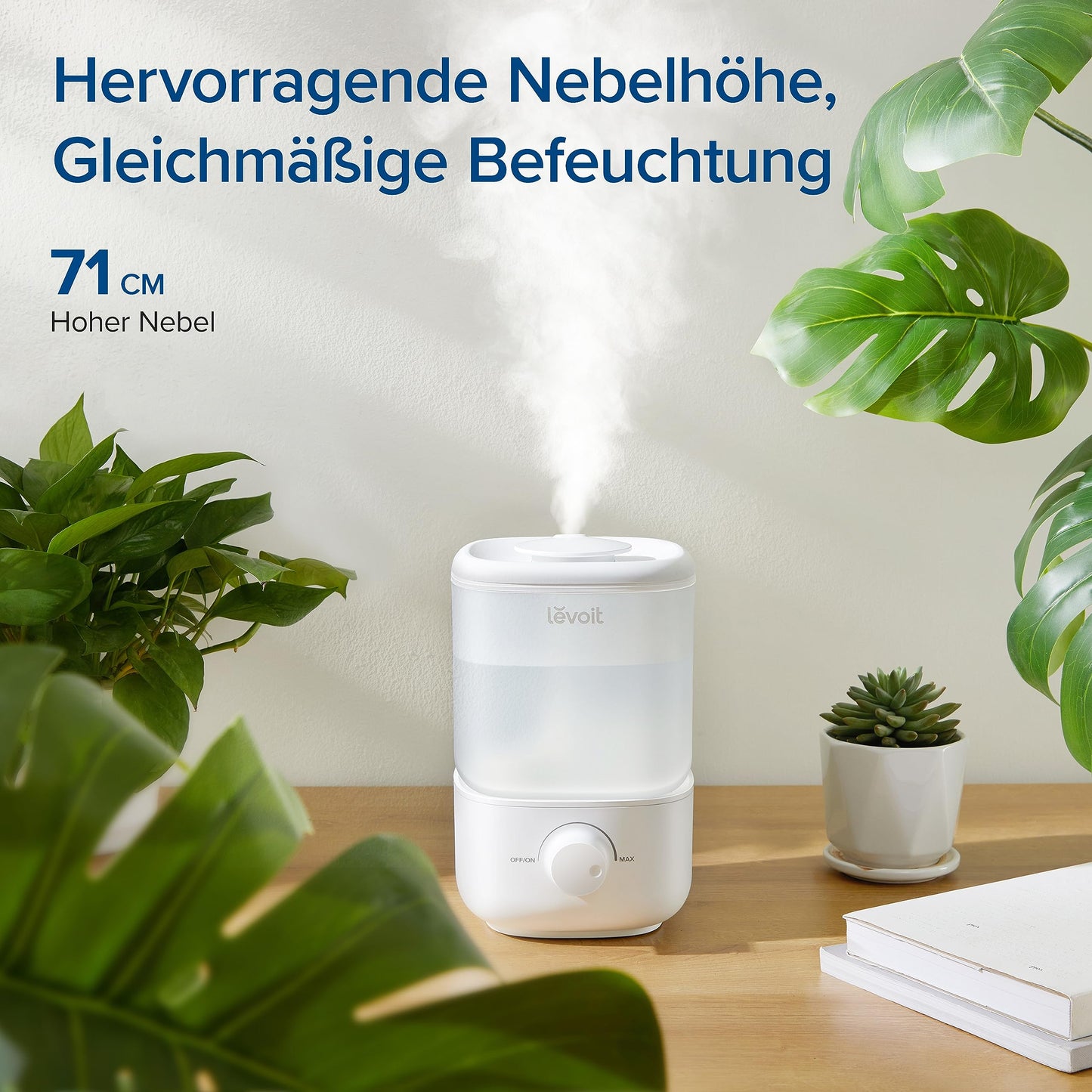 Levoit Humidifier Bedroom, 23dB Quiet Humidifier, Top Fill for Baby, up to 25H, Room Humidifier with 360 Degree Rotating Nozzle for Children's Room, Plants, Auto Shut-Off, 2.5 L, White - Classic