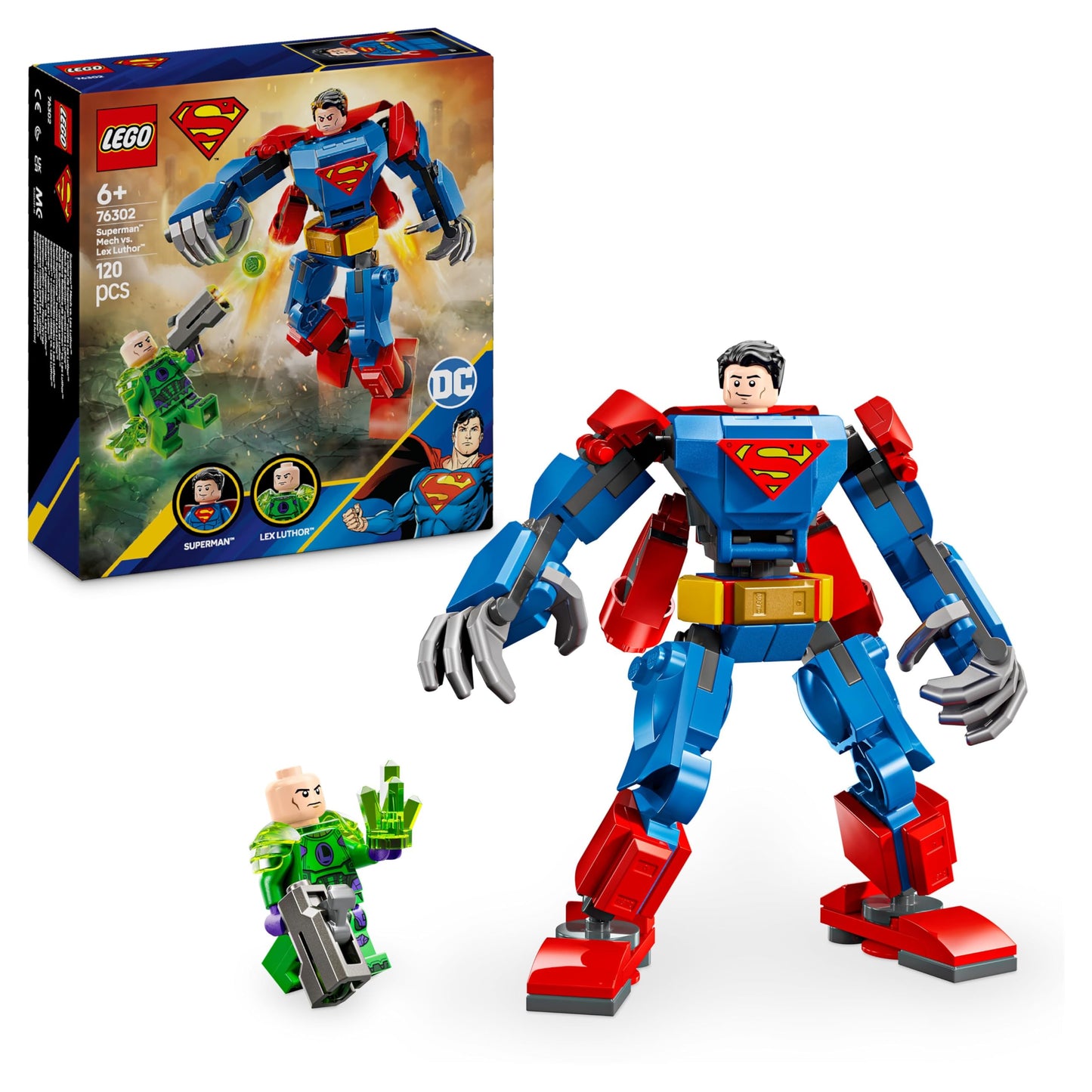 LEGO DC Superman Mech vs. Lex Luthor - superhero toy with 2 minifigures - buildable action figure with movable arms, legs and fingers - gift for boys and girls aged 6 and over 76302