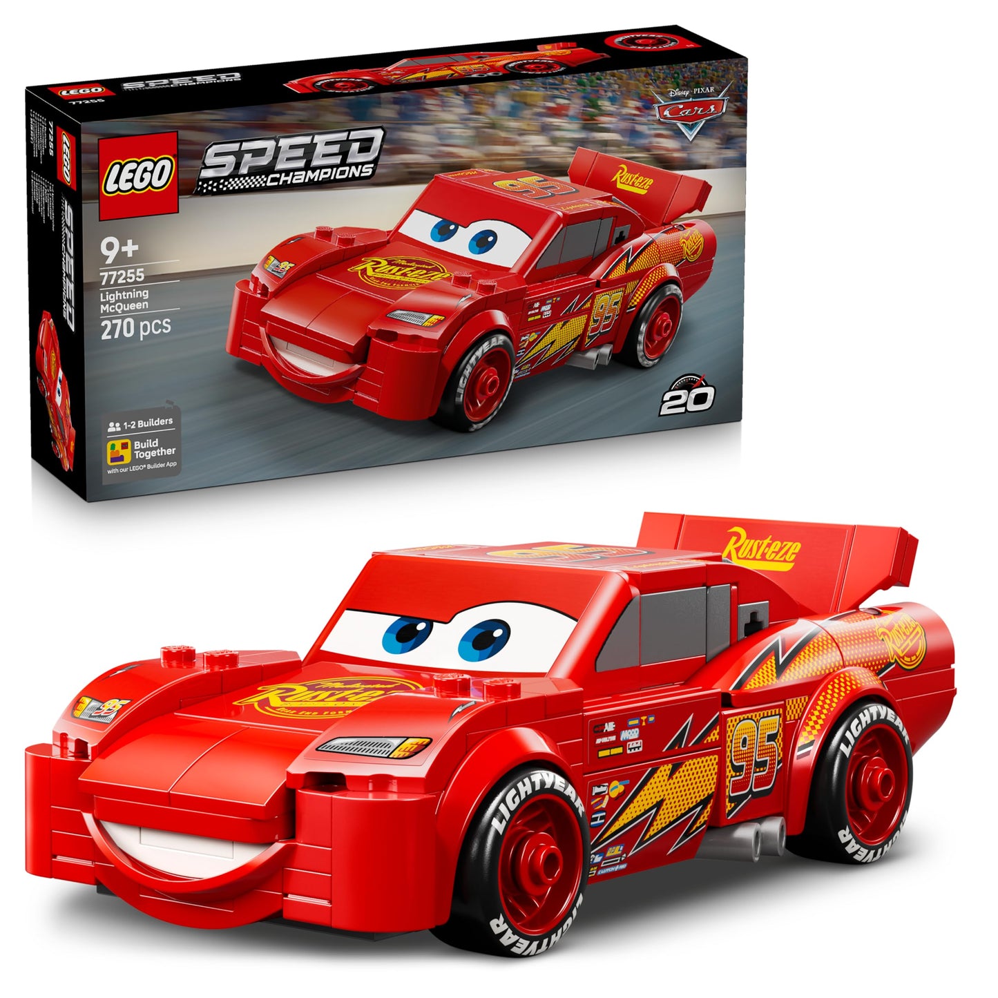LEGO Speed Champions | Lightning McQueen - Toy for Cars from Disney Pixar - DIY decoration for children's rooms - Car play set - Creative gift for girls, boys and car fans aged 9 and over - 77255