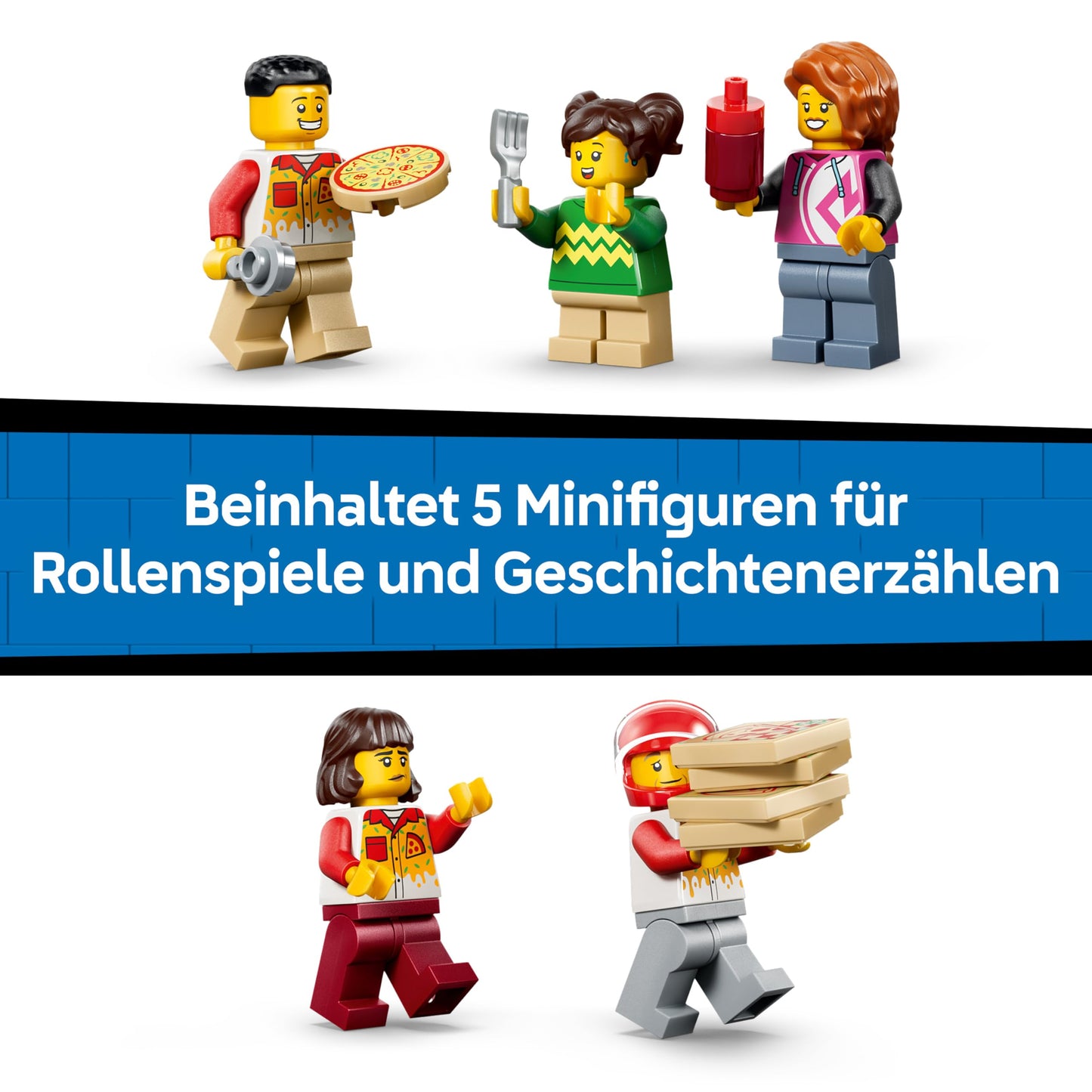 LEGO City Pizza Delivery Experience with Vehicles - Includes Toy Car, Scooter, Drone, Arcade Machine and 4 Minifigures - Birthday Gift for Boys Ages 6 and Up - 60496
