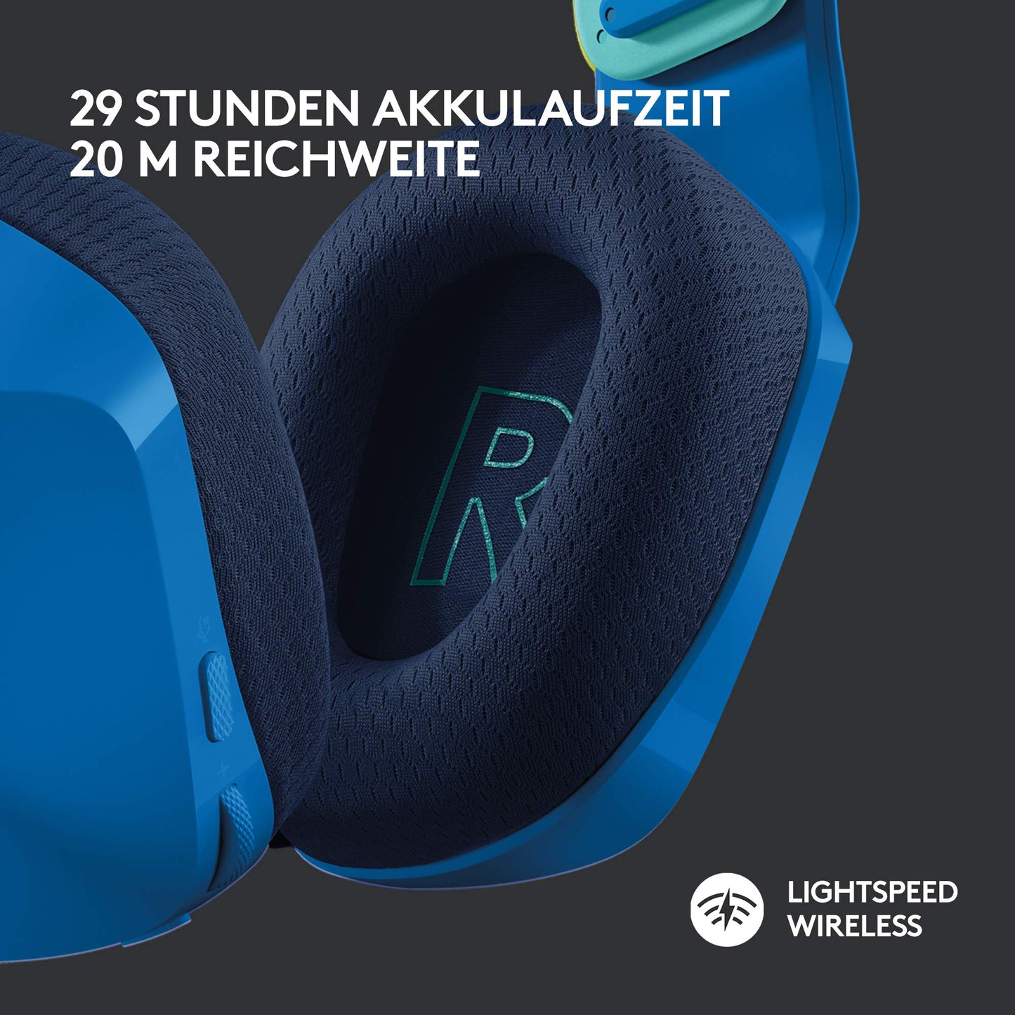 Logitech G733 LIGHTSPEED wireless gaming headset with headband, LIGHTSYNC RGB, Blue VO!CE microphone technology, PRO G speakers, ultralight, 29-hour battery life, 20m range - Blue - 981-000943