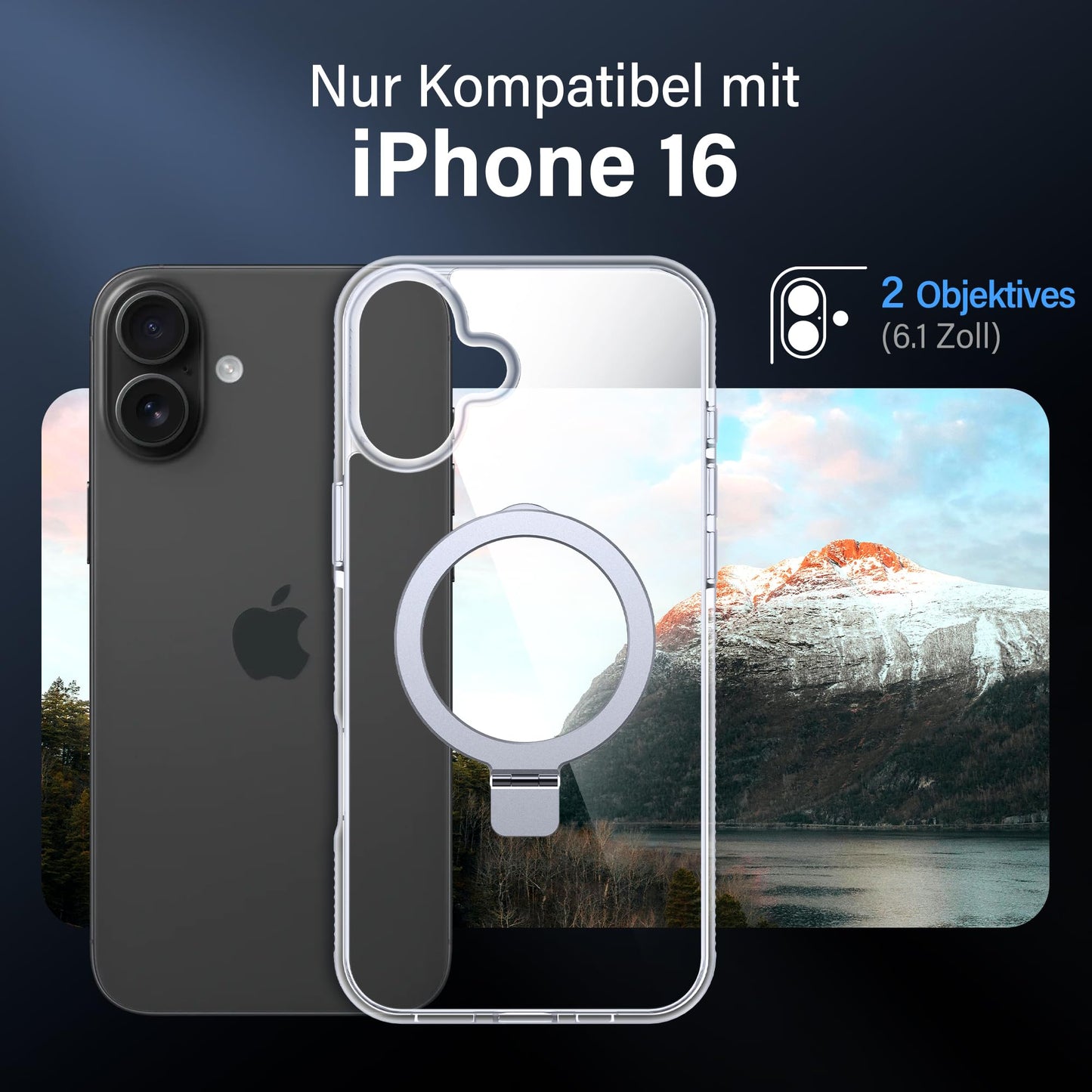 Flyzoo Magnetic Stand Case for iPhone 16 - [Invisible Stand] [Compatible with MagSafe] [Non-Yellowing & Non-Slip] Shockproof Transparent Mobile Phone Case, 6.1'', Clear