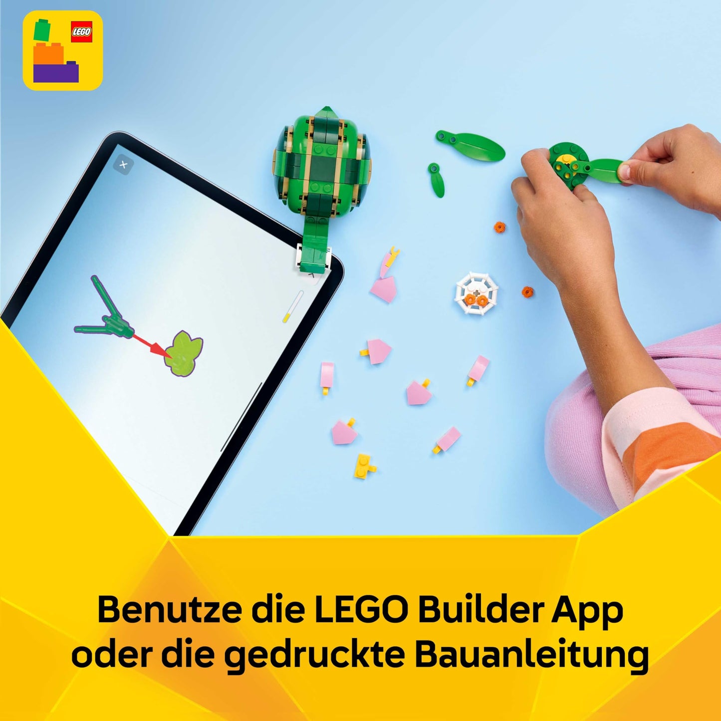 LEGO Creator 3in1 Turtle with a Water Lily Flower Toy - Animal Figure Transforms into a Chameleon or Frog - DIY Desk Decor Idea - Birthday Gift for 7+ Year Old Girls & Boys - 31377