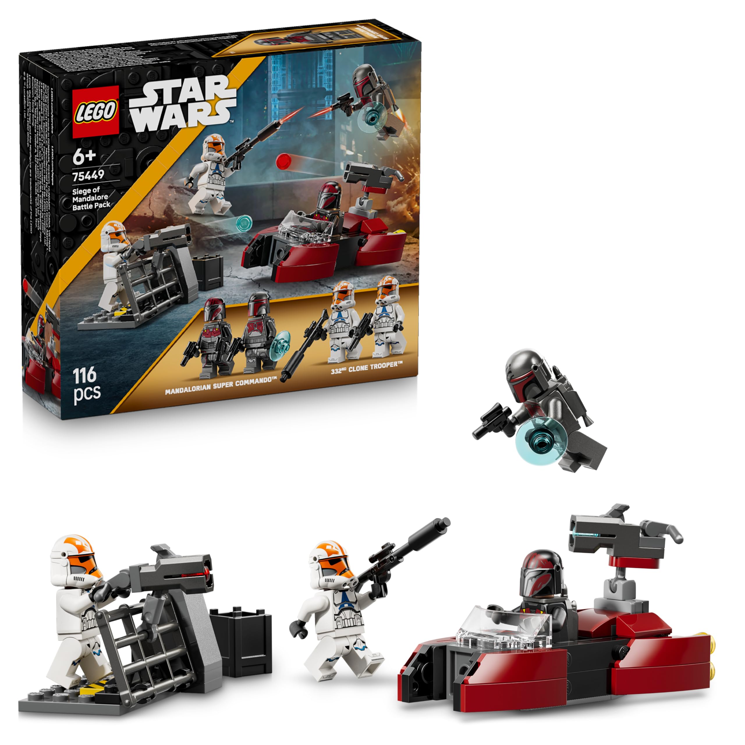 LEGO Star Wars 75449 Siege of Mandalore Battle Pack - action toy with 2 Mandalorians and 2 clone trooper minifigures as well as speeder bike and blasters - gift for children aged 6 and over & fans