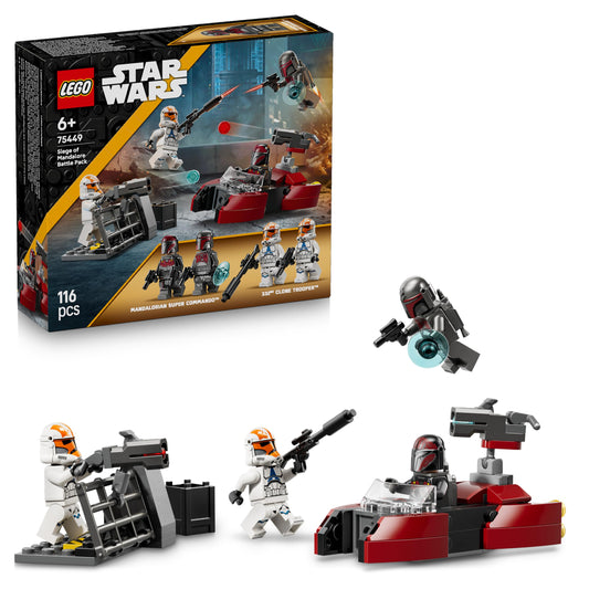 LEGO Star Wars 75449 Siege of Mandalore Battle Pack - action toy with 2 Mandalorians and 2 clone trooper minifigures as well as speeder bike and blasters - gift for children aged 6 and over & fans