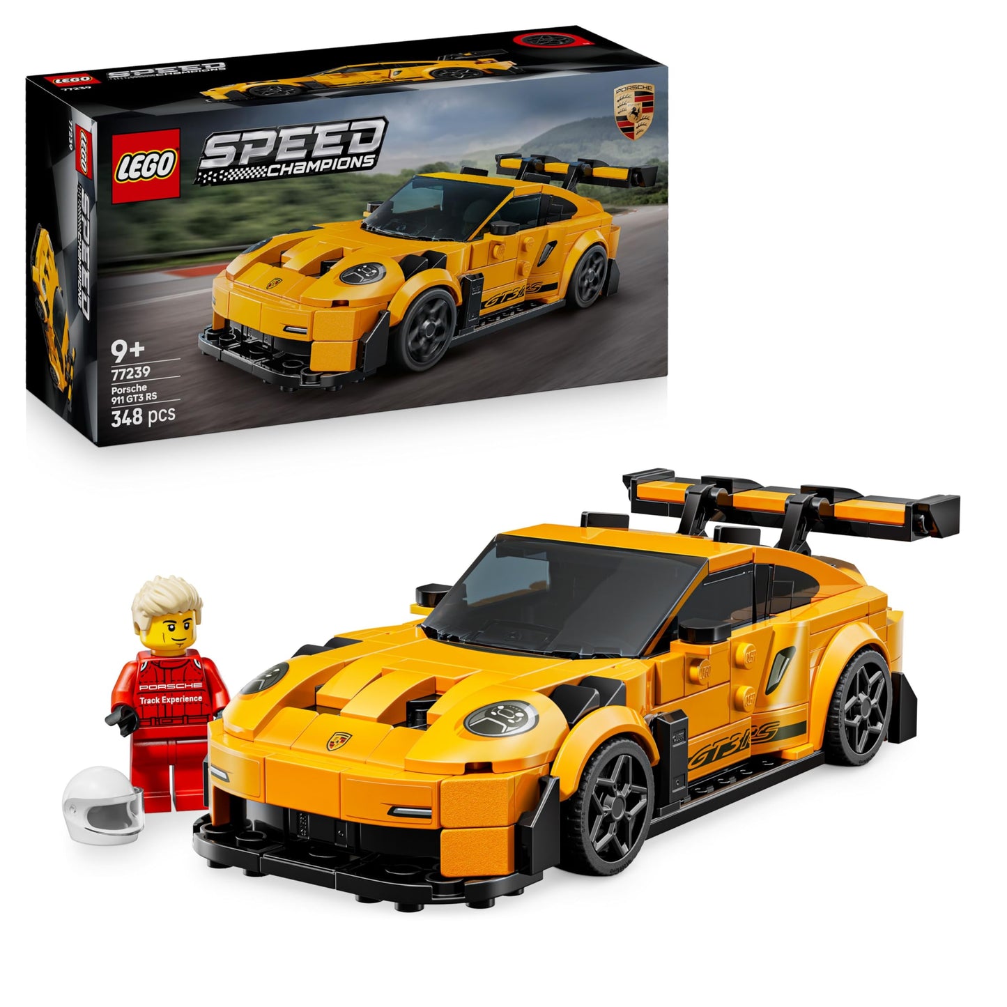 LEGO Speed Champions Porsche 911 GT3 RS super sports car - toy car with 1 minifigure to collect and display - creative gift for boys, girls aged 9 and up and sports car fans - 77239