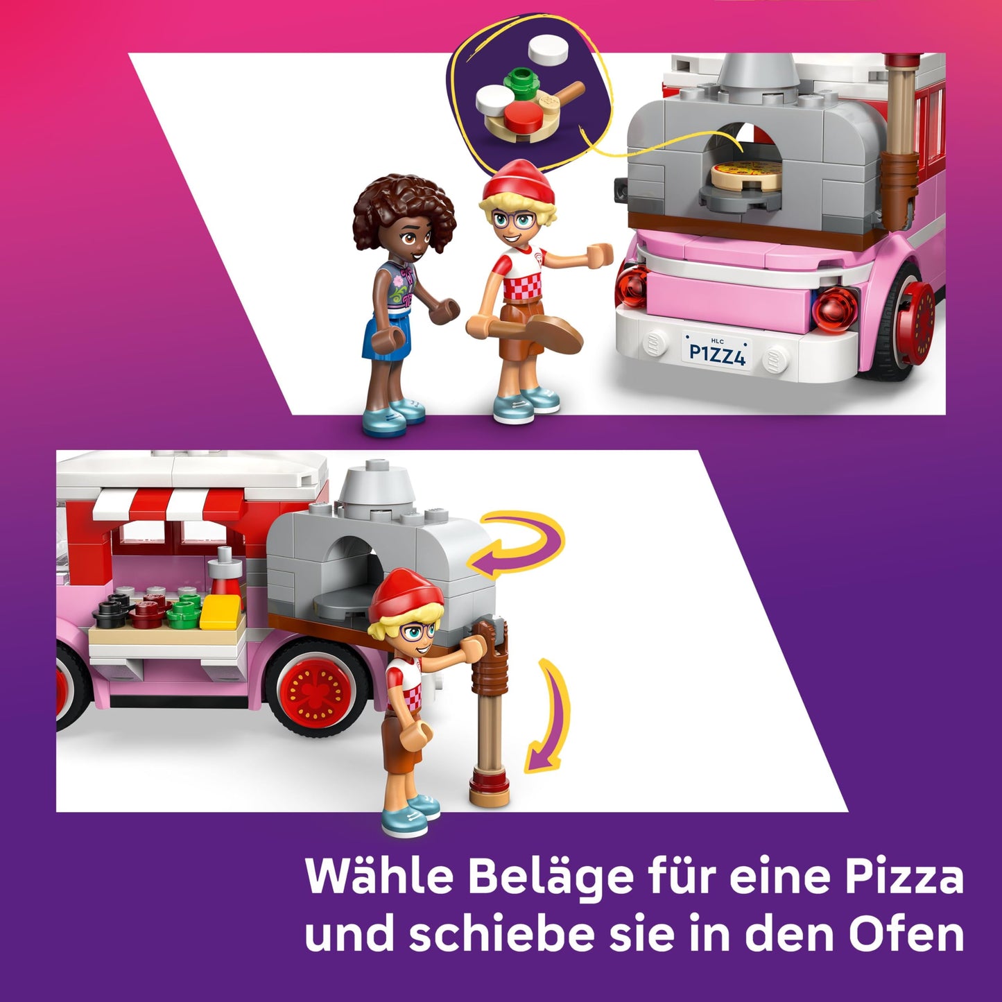 LEGO Friends pizza truck - playset with 2 minifigures, dog figure & toy food accessories - children's room decoration - gift idea for girls aged 6 and over - 42694