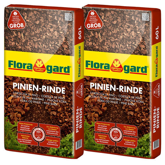 Floragard pine bark 120 L (2×60 L, 25-40 mm) – decorative premium mulch & natural ground cover for beds, planting areas, perennial and woody beds as well as paths – suppresses weeds - 114883