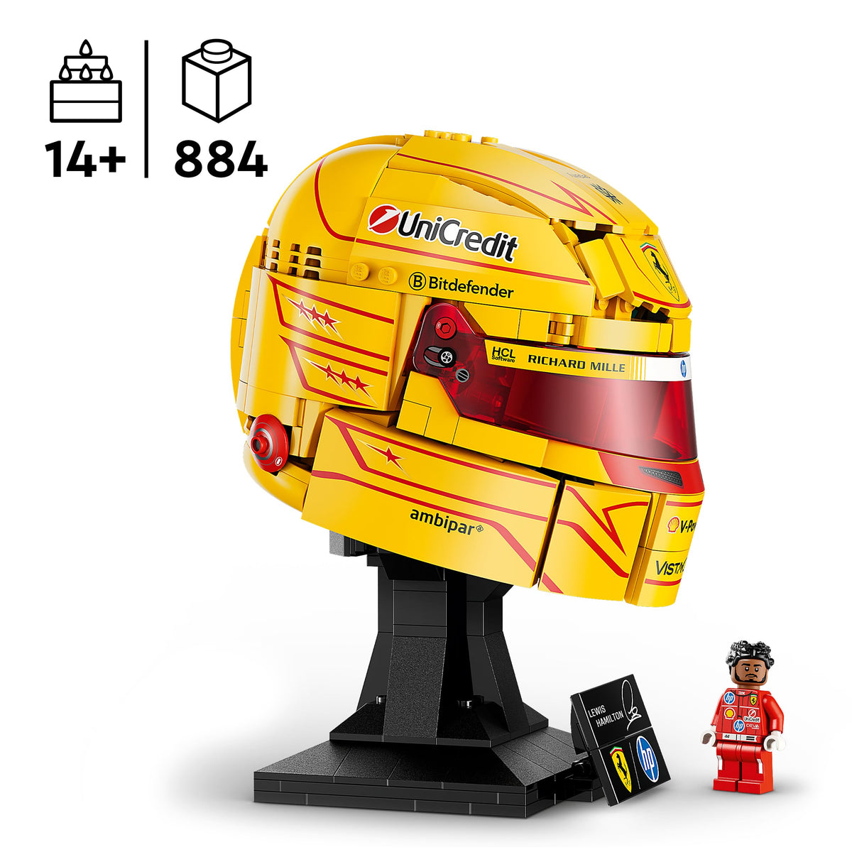 LEGO Editions Scuderia Ferrari HP Lewis Hamilton Helmet - F1 Merchandise - Display Model Kit with Collectible Minifigure - Gift for Boys Aged 14 and Up and Adult Motorsport Fans - 43022