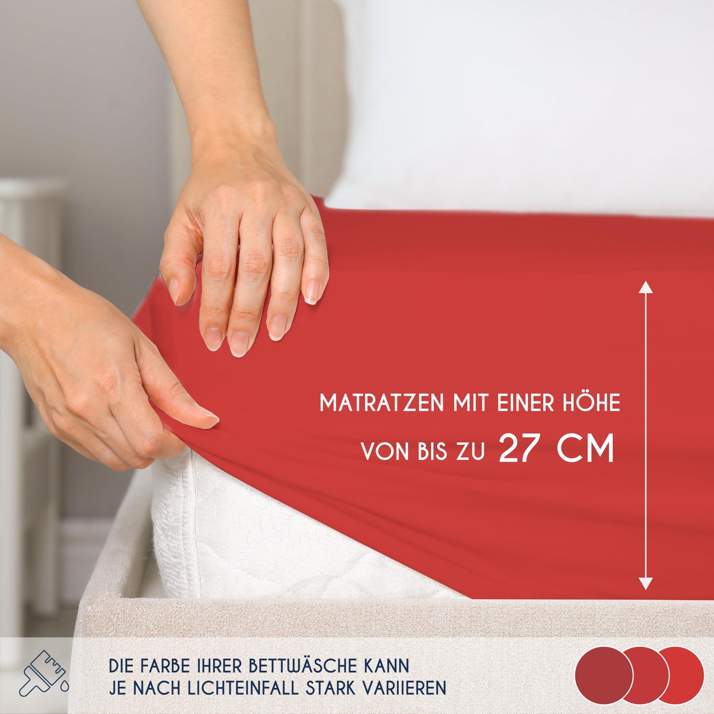 Dreamzie - fitted sheet 160x200cm - cotton Oeko Tex certified - red - 100% jersey fitted sheet 160x200 - DHC_160x200_Rd_2