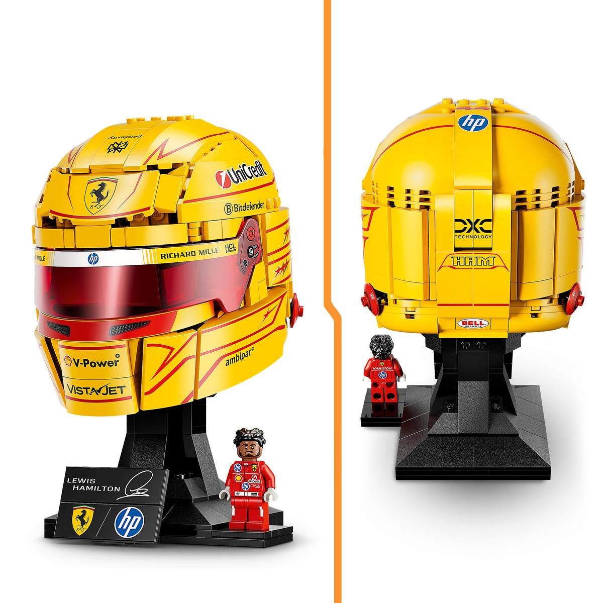 LEGO Editions Scuderia Ferrari HP Lewis Hamilton Helmet - F1 Merchandise - Display Model Kit with Collectible Minifigure - Gift for Boys Aged 14 and Up and Adult Motorsport Fans - 43022