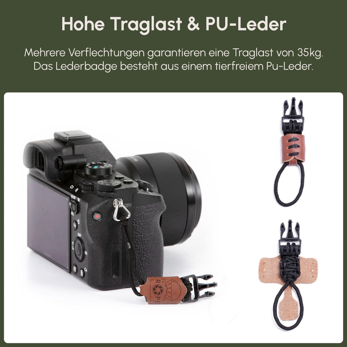 C-Rope camera strap THE TRAVELER hand-braided from paracord, shoulder strap with quick release, 125cm, black - CRP-TRL-125-BLK