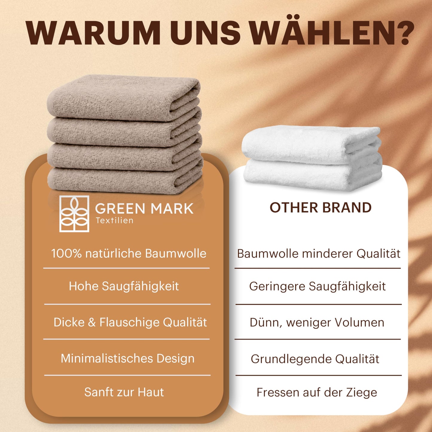 NatureMark 4-piece shower towel set - soft and absorbent shower towels made from 100% cotton, suitable for everyday use - sand/beige, 70x140 cm - 4251590100090