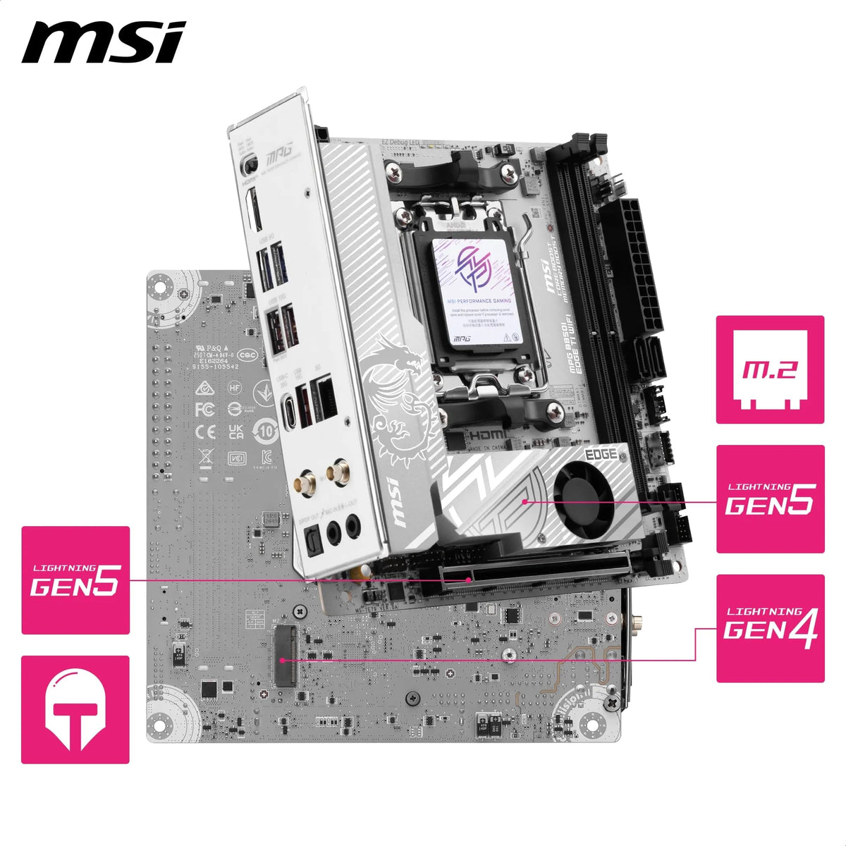 MSI MPG B850I Edge TI WiFi Motherboard, ATX - Supports AMD Ryzen 9000/8000/7000 processors, AM5-90A SPS VRM, DDR5 Memory Boost (8200+MT/s OC), PCIe 5.0 x16, M.2 Gen5, Wi-Fi 7, 5G LAN