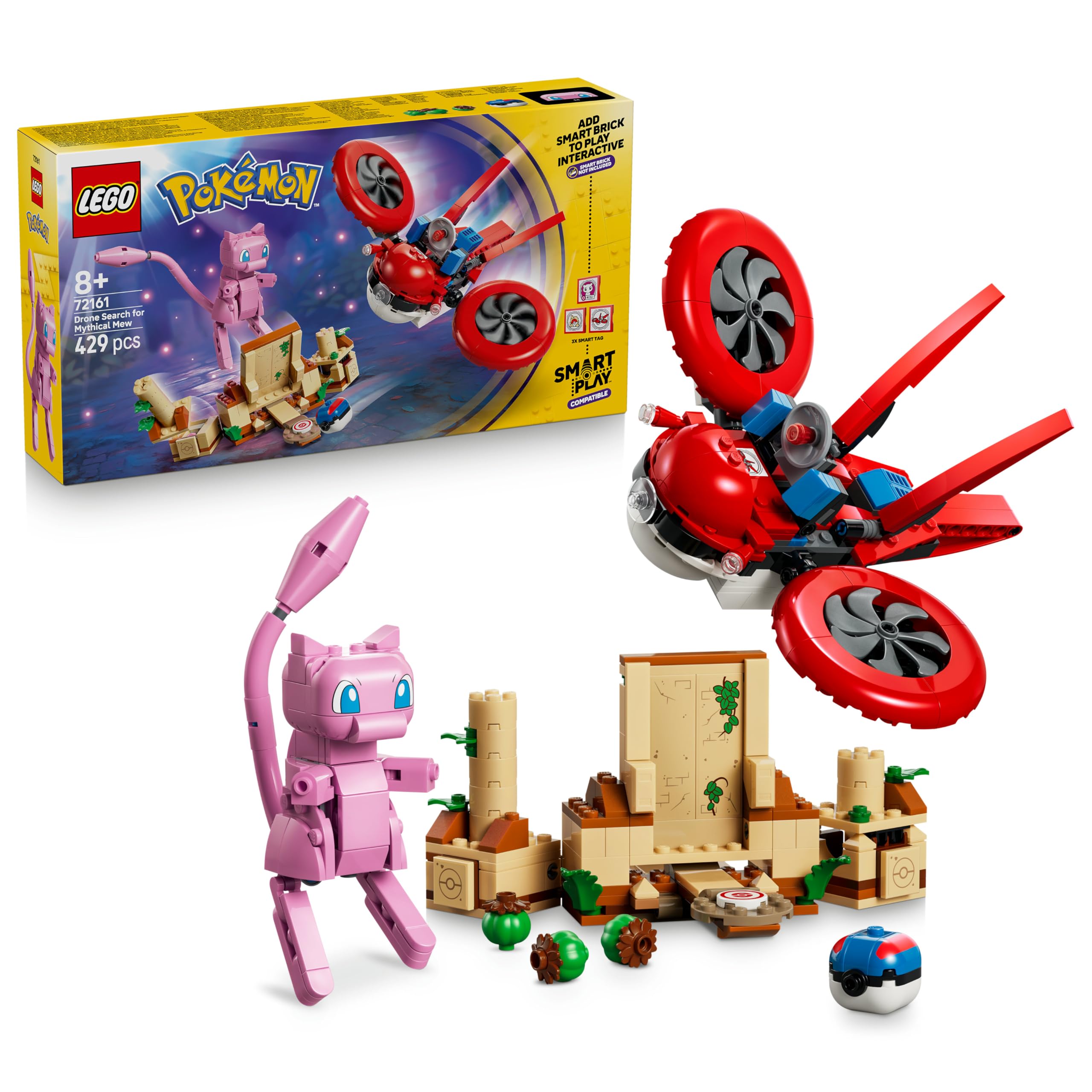 LEGO Pokémon SMART Play: Drone search for a Mysterious Mew - compatible interactive playset with 3 SMART tags and 1 Pokémon figure - gift for children aged 8 and over - 72161