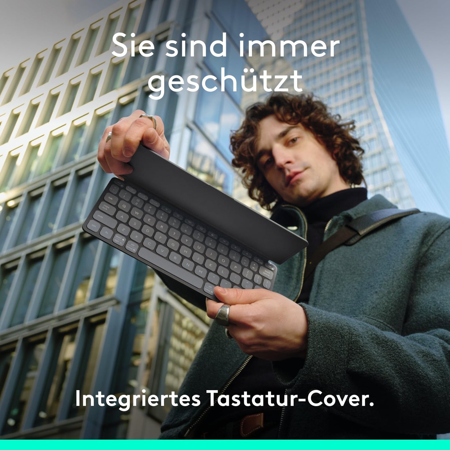 Logitech Keys-to-Go 2, mobile Bluetooth keyboard for tablets with integrated protective cover, slim, wireless keyboard for Windows, Android, Linux, iPad, iPhone, Mac, Apple TV, DEU QWERTZ - Gray - 920-012964