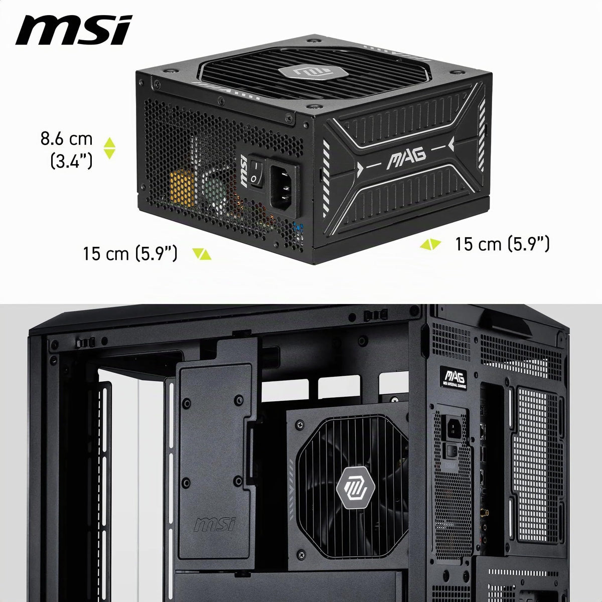 MSI MAG A650GLS PCIE5 Sursă, 650W, 80 Plus Gold, ATX 3.1, Suport GPU PCIe 5.1, 12V-2x6 nativ, Conector 12V-2x6 bicolor, Sursă ATX, Cablu modular - 306-7ZPHY11-HD8