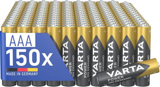 VARTA AAA batteries, 150 pieces, power on demand, alkaline, 1.5V, supply pack, smart, flexible, powerful, ideal for computer accessories, smart home devices, Made in Germany - Power