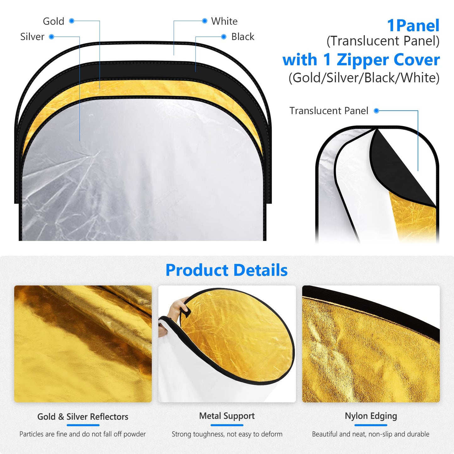 NEEWER 59"x79"/150x200cm light reflector for photography, portable 5 in 1 - 10071559