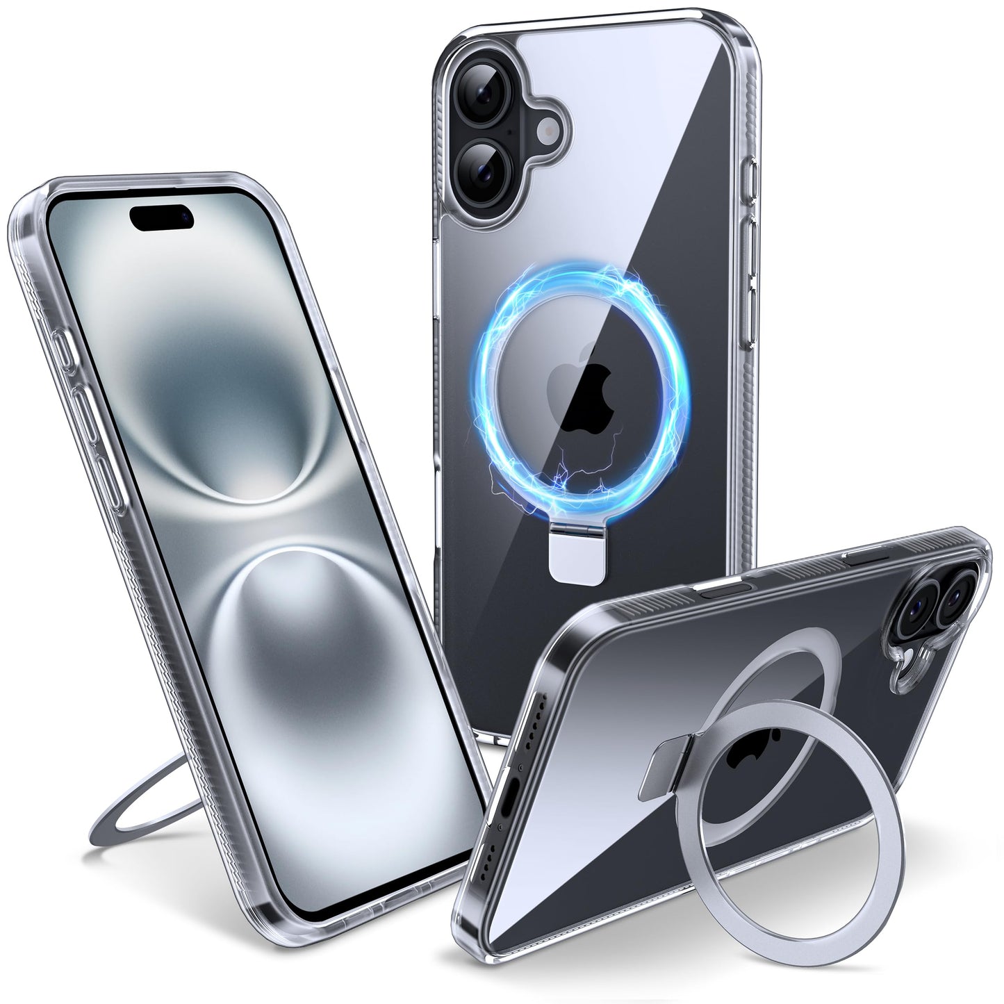 Flyzoo Magnetic Stand Case for iPhone 16 - [Invisible Stand] [Compatible with MagSafe] [Non-Yellowing & Non-Slip] Shockproof Transparent Mobile Phone Case, 6.1'', Clear