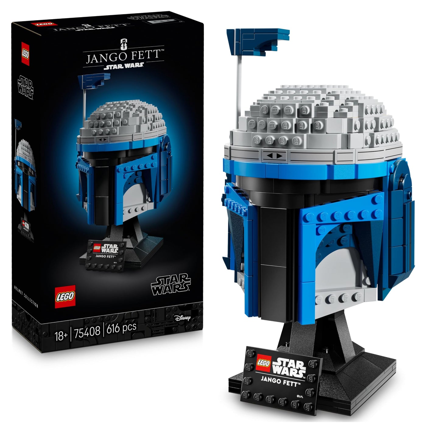 LEGO Star Wars 75408 Jango Fett Helmet - Mandalorian building set for adults - model with stand, nameplate and adjustable antenna - gift for fans of Attack of the Clones