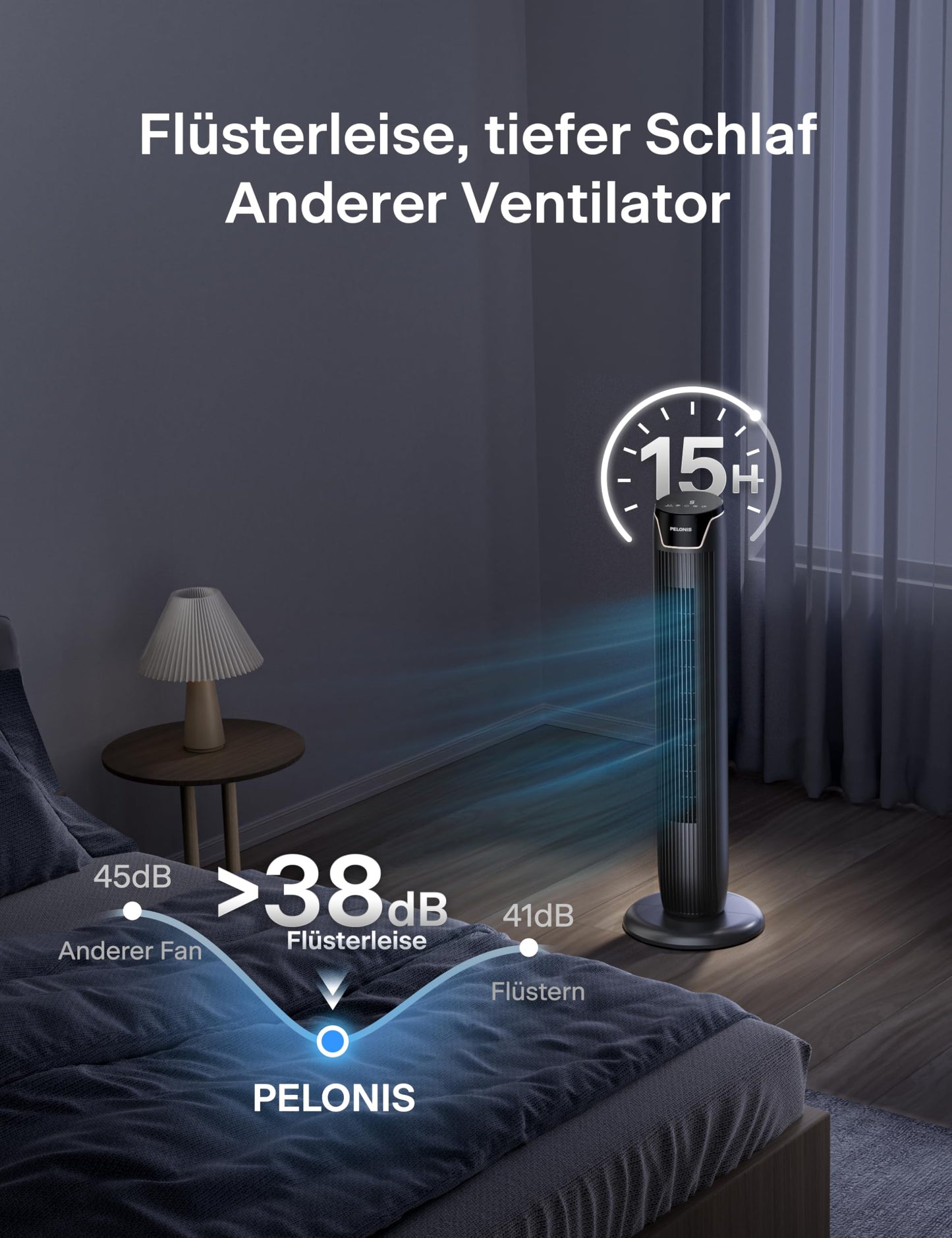 Pelonis Oscillating Tower Fan with Remote Control, Electric Standing Tower Fan Floor Fan for Bedroom, Office and Home, Quiet Cooling Portable Bladeless Tower Fans - PE-SC-FZ10-25MR-DE