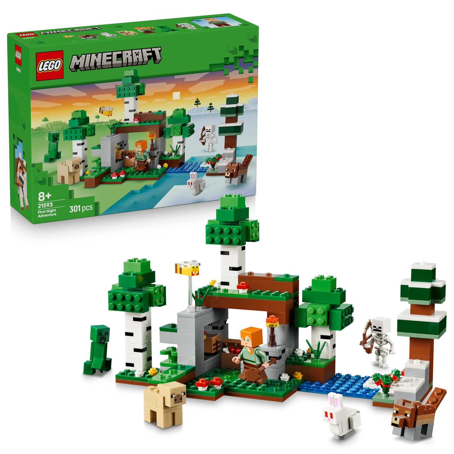 LEGO Minecraft First Adventure at Night - Interactive toy with 7 figures including Alex, Creeper, Skeleton & Forest Wolf - Gaming gift for boys and girls aged 8 and up - 21593