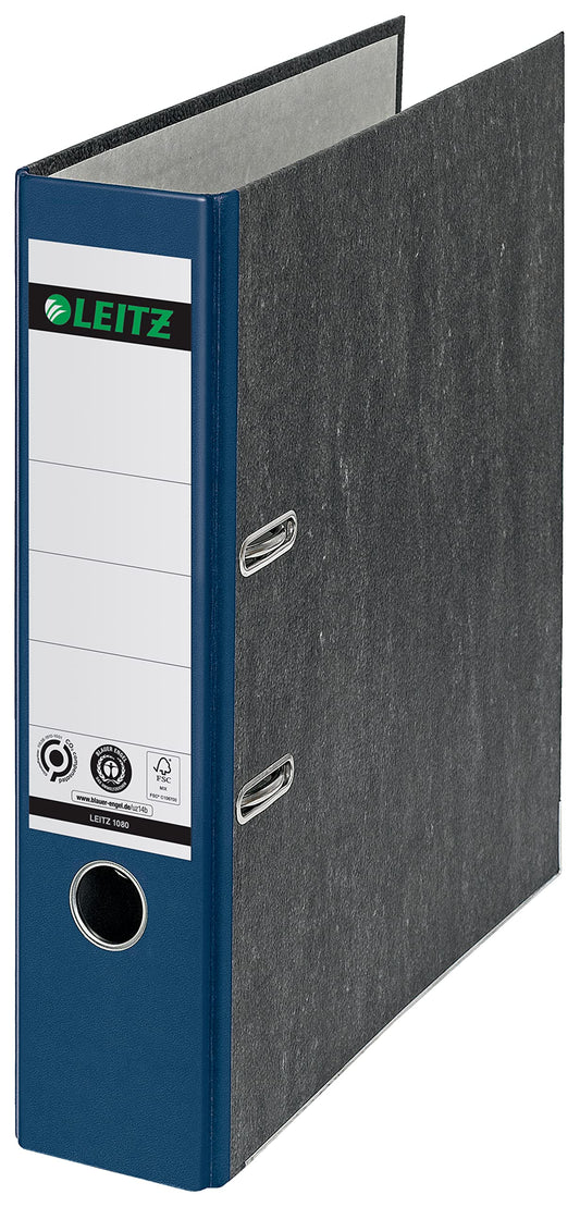 Leitz quality folders 180°, pack of 20, A4, cardboard, 8 cm spine width, cloud marble paper, blue spine, 10805035 - 10805035-20