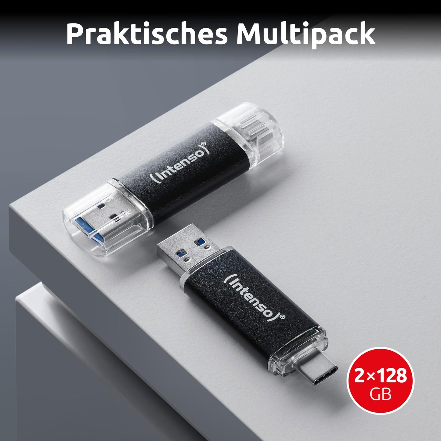 Intenso Twist Line Dual USB stick 2X 128GB - Super Speed USB 3.2 Gen 1x1 with up to 70 MB/s, USB-C and USB-A, anthracite - 3539495