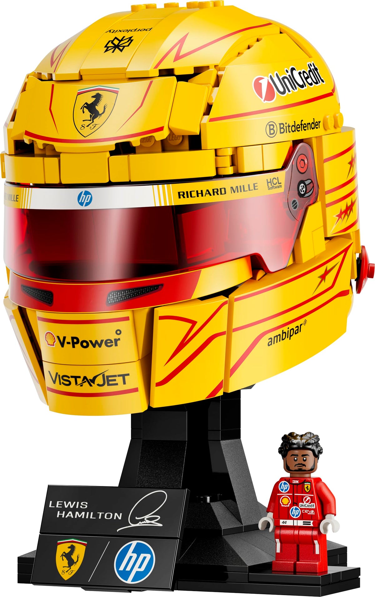 LEGO Editions Scuderia Ferrari HP Lewis Hamilton Helmet - F1 Merchandise - Display Model Kit with Collectible Minifigure - Gift for Boys Aged 14 and Up and Adult Motorsport Fans - 43022