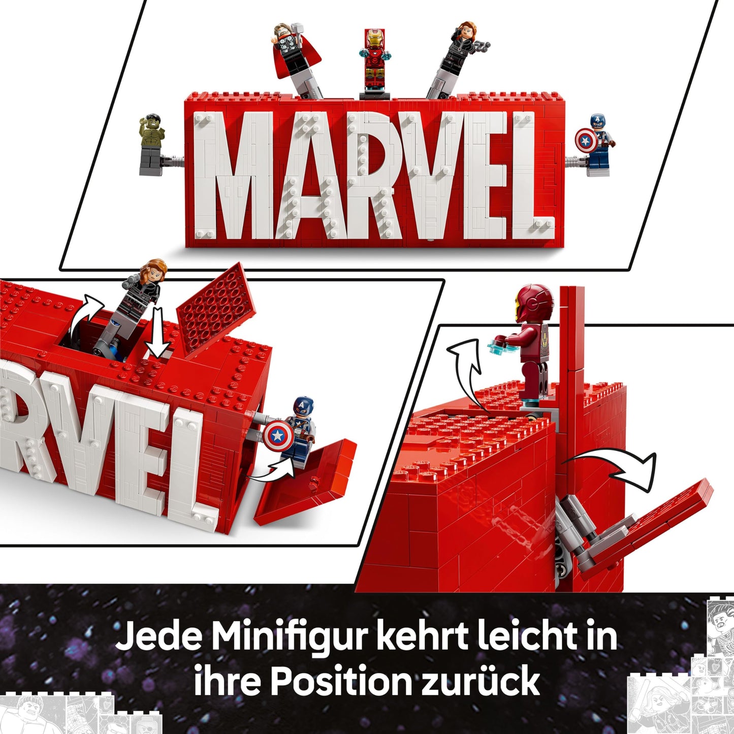 LEGO | Marvel: MARVEL logo & minifigures - collector's item including Hulk, Thor, Iron Man, Black Widow and Captain America - building set with Avengers figures - gift for boys and girls aged 12 and over - 76313