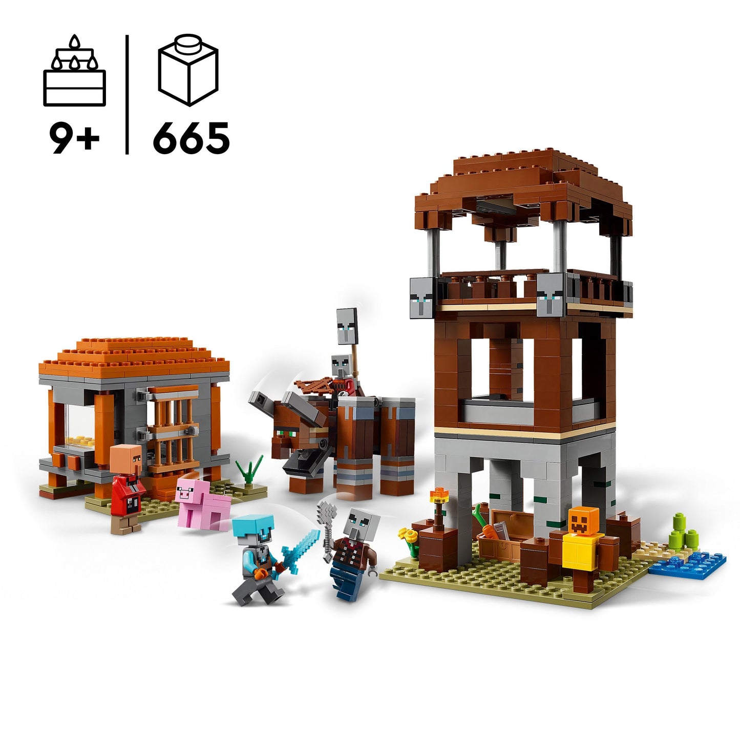 LEGO Minecraft A Devastator at the Looter Outpost - Gaming Toy for Children - Minifigure with Snap Jaw Function and Village Fortress - Gaming Gift for Boys & Girls from 8 Years - 21278