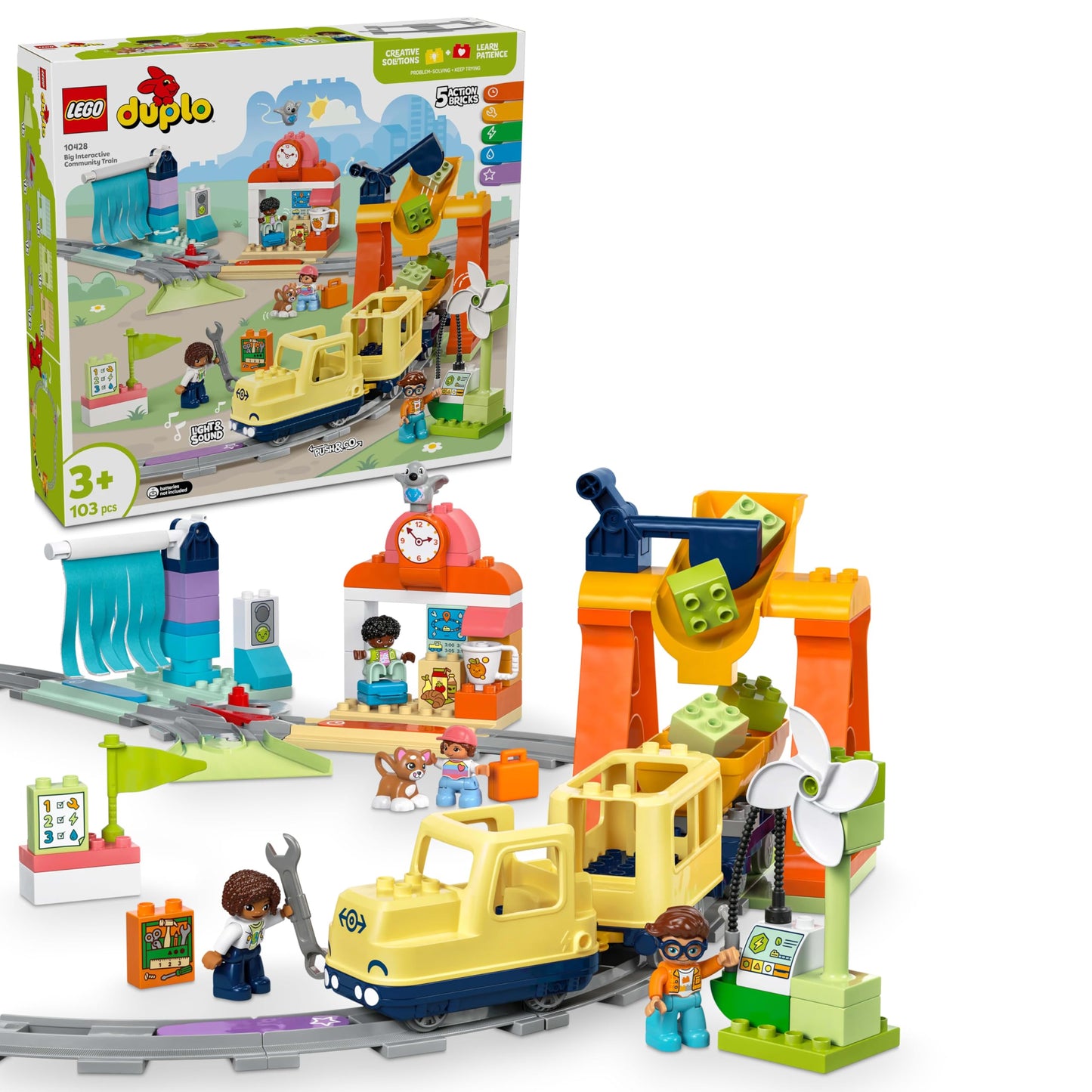 LEGO DUPLO Large interactive train educational toy for toddlers aged 3 and up - including push-and-go train with light and sound, 16 track pieces and 4 figures - gift for boys and girls - 10428