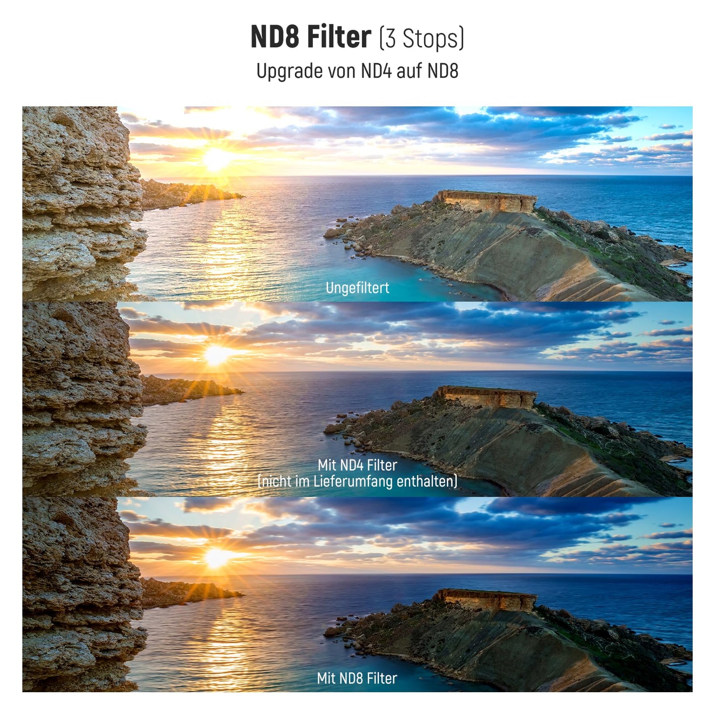 NEEWER 55mm UV CPL ND filter set, UV protection + circular polarizing filter + gray filter (ND8) camera lens filter set with multi-coated optical glass, slim frame and improved storage case - NW