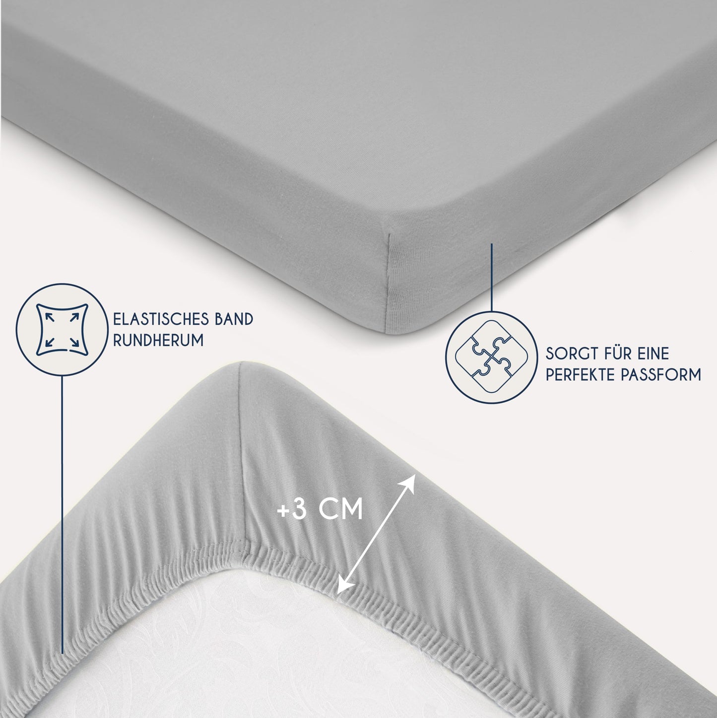 Dreamzie - fitted sheet 200x200cm - cotton Oeko Tex certified - gray - 100% jersey fitted sheet 200x200 - DHC_200x200_Gr_2