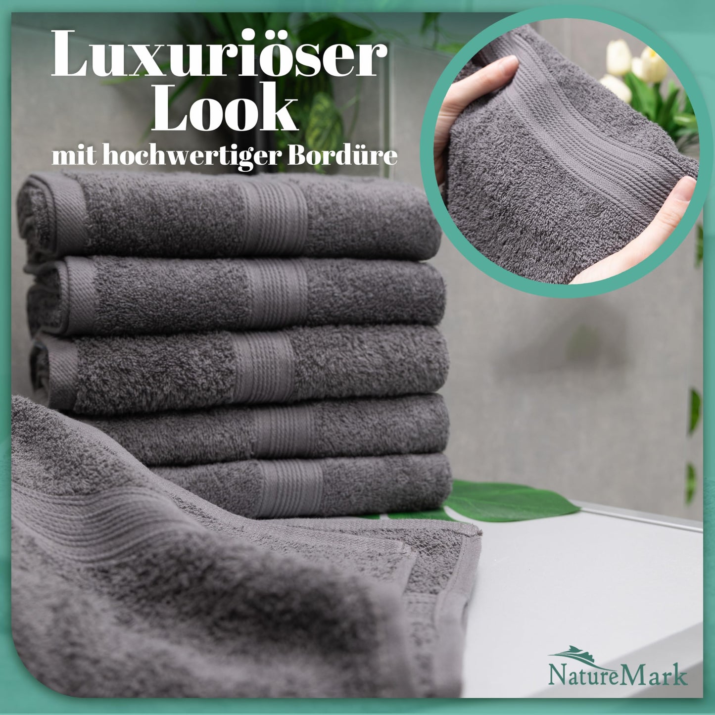 NatureMark 8 towel set - 100% cotton - absorbent and durable towels, size 50×100cm, anthracite gray - NM-HT0842