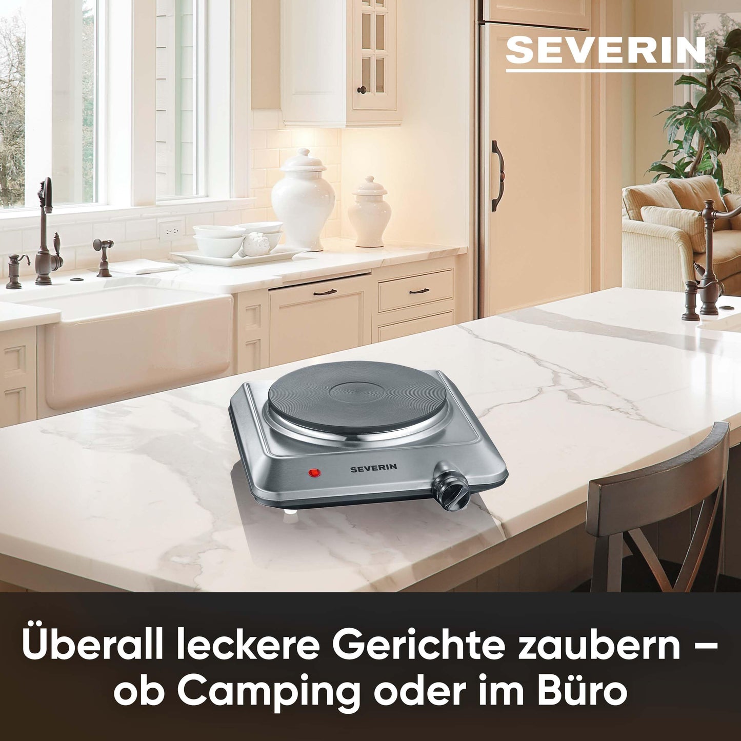 Severin Kp1092 Rechaud - Piastra Elettrica 1500w - Diametro 18 Cm - Termostato Regolabile - Ideale Per Cucine Piccole / Acciaio Inox - KP