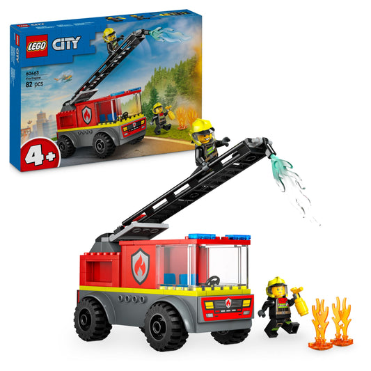 LEGO City fire engine ladder vehicle - fire truck toy with 2 firefighter minifigures for boys and girls aged 4 and up - educational toy - gift for preschool children 60463