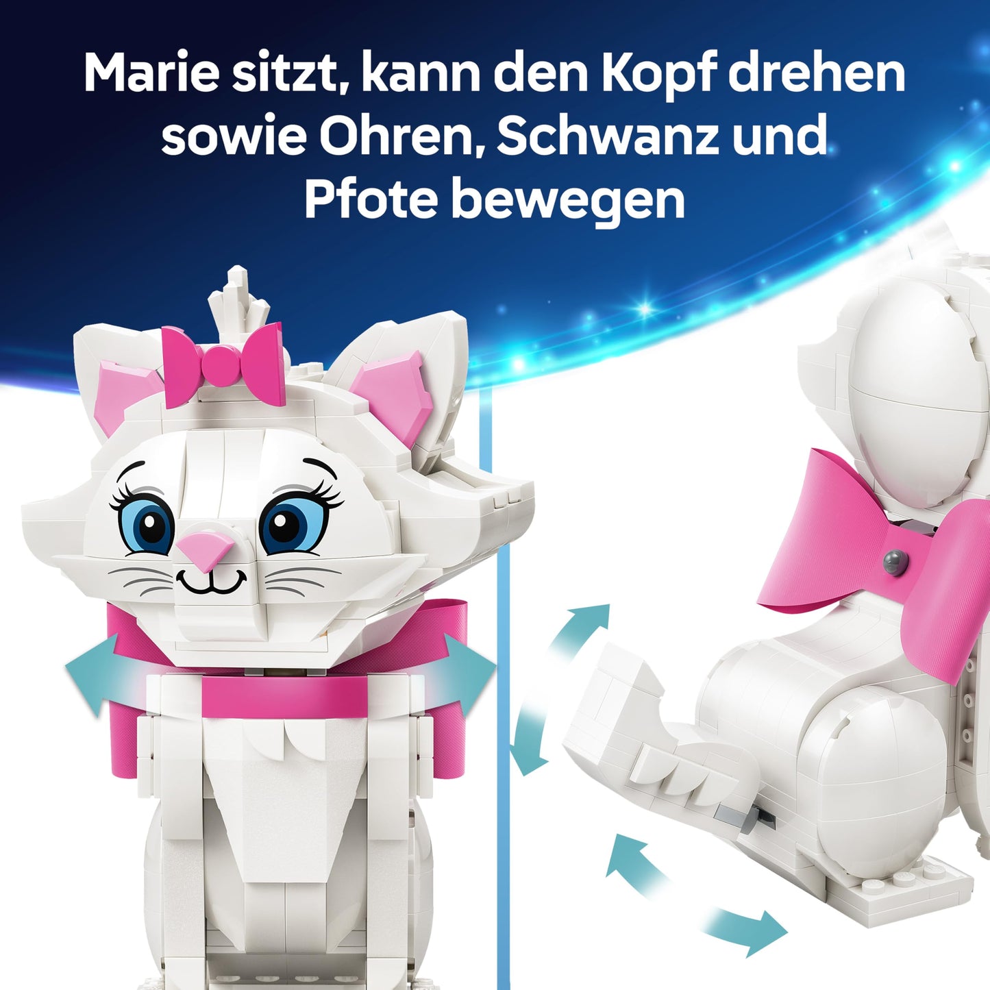 LEGO ǀ Disney Aristocats: Enchanting Marie - toy cat figure with accessories - including textile bow - DIY decoration for the bedroom - gift for girls aged 7 and up and fans - 43286