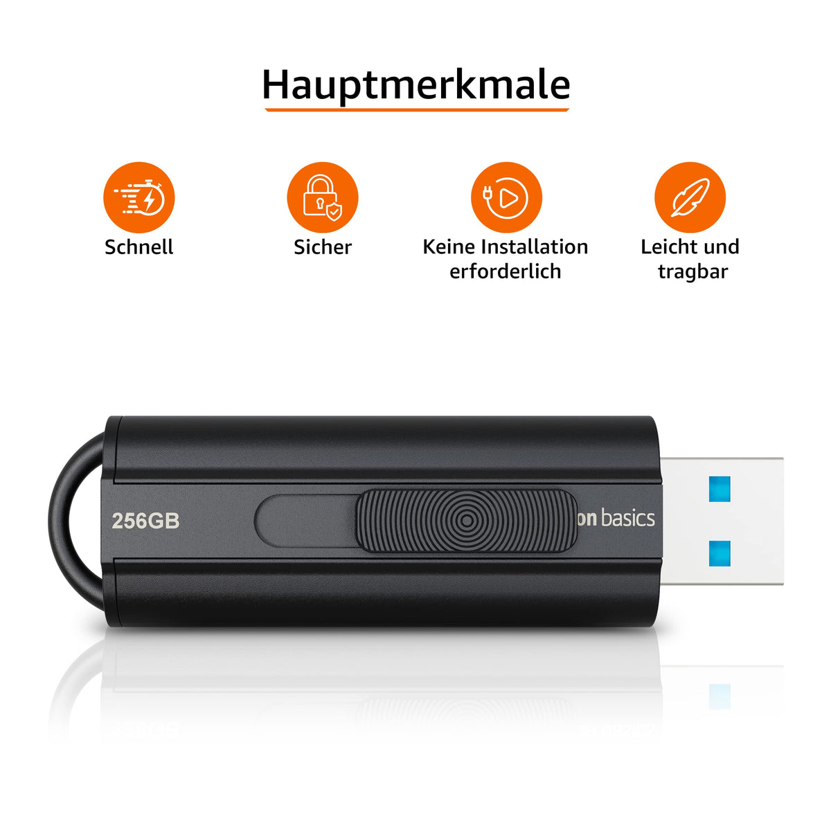Amazon Basics USB-Stick 256 GB cu USB 3.0, până la 130 MB/s viteză de citire, Negru - LS21USB256G1