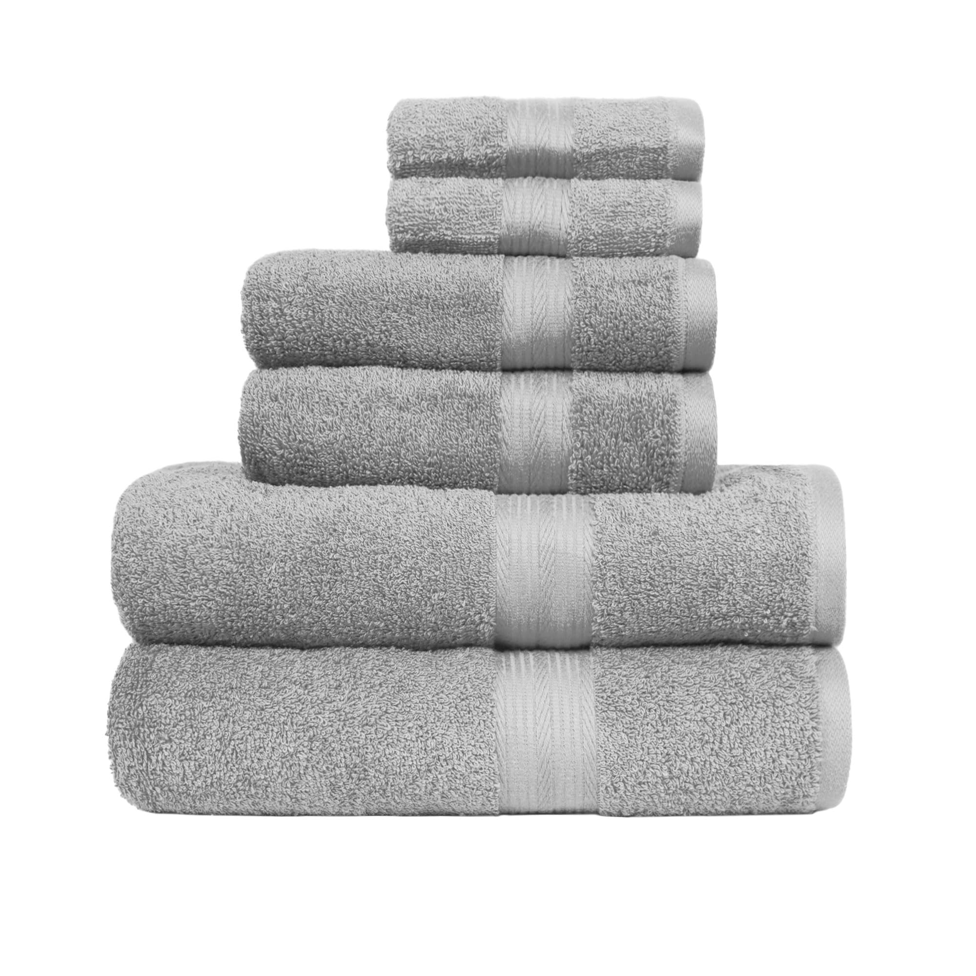 Set prosoape Amazon Basics 6 piese, 100% bumbac, rezistent la decolorare, moale, 2 prosoape de baie + 2 prosoape de mâini + 2 lavete, gri - ABFR-6P-GY
